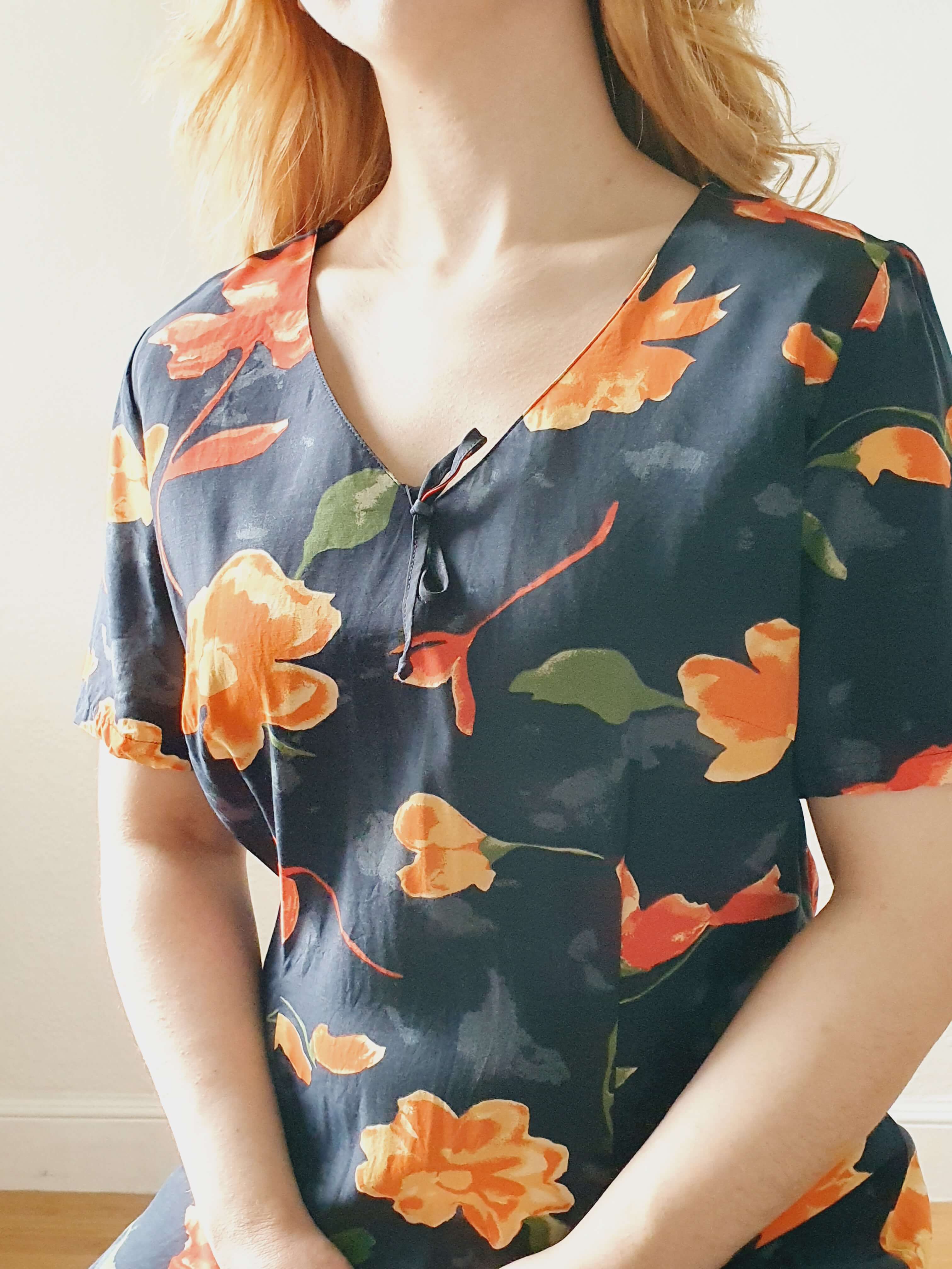 Vintage 90s Black Floral Short Sleeve Dress - M - Image 11