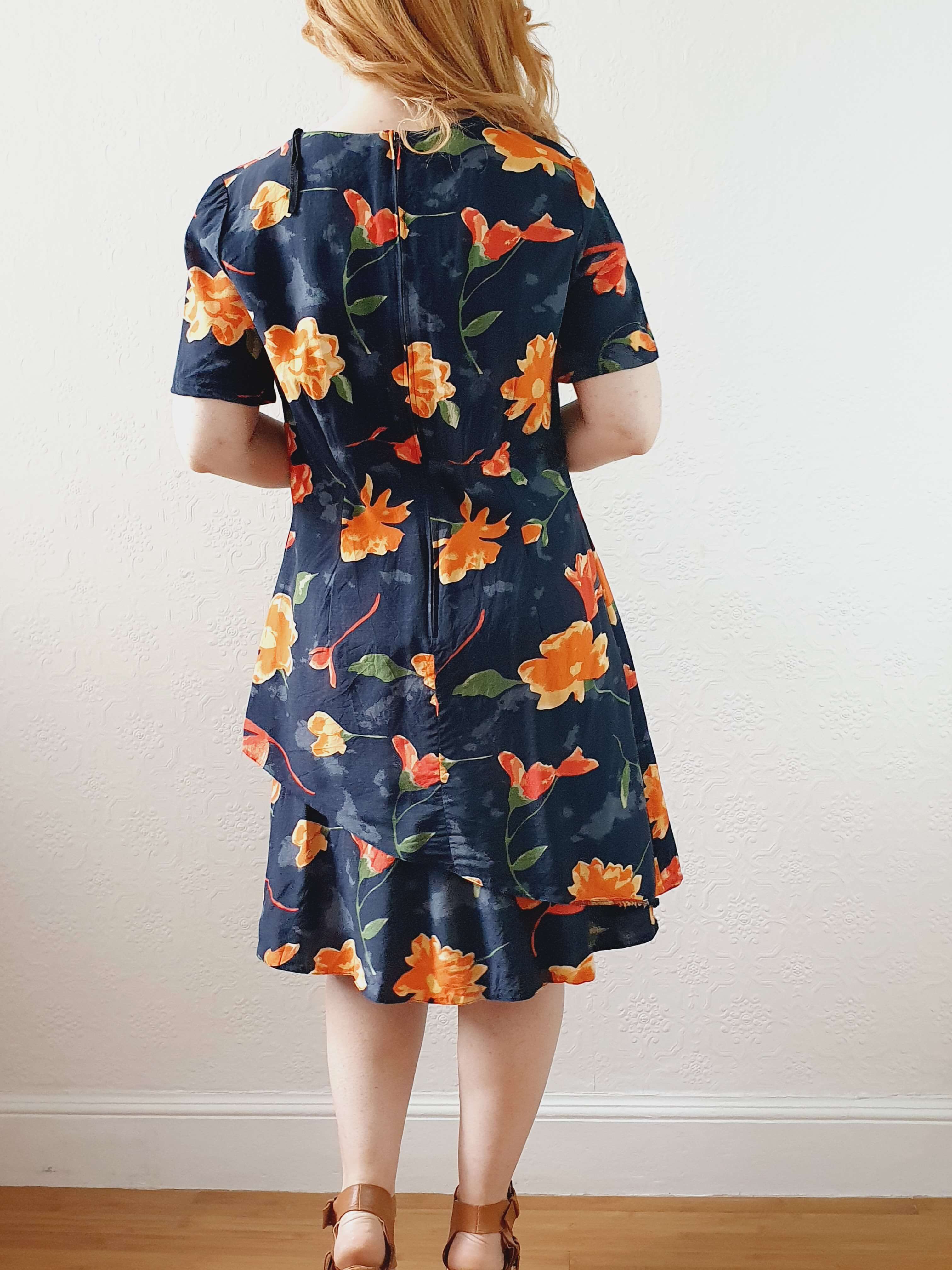 Vintage 90s Black Floral Short Sleeve Dress - M - Image 5