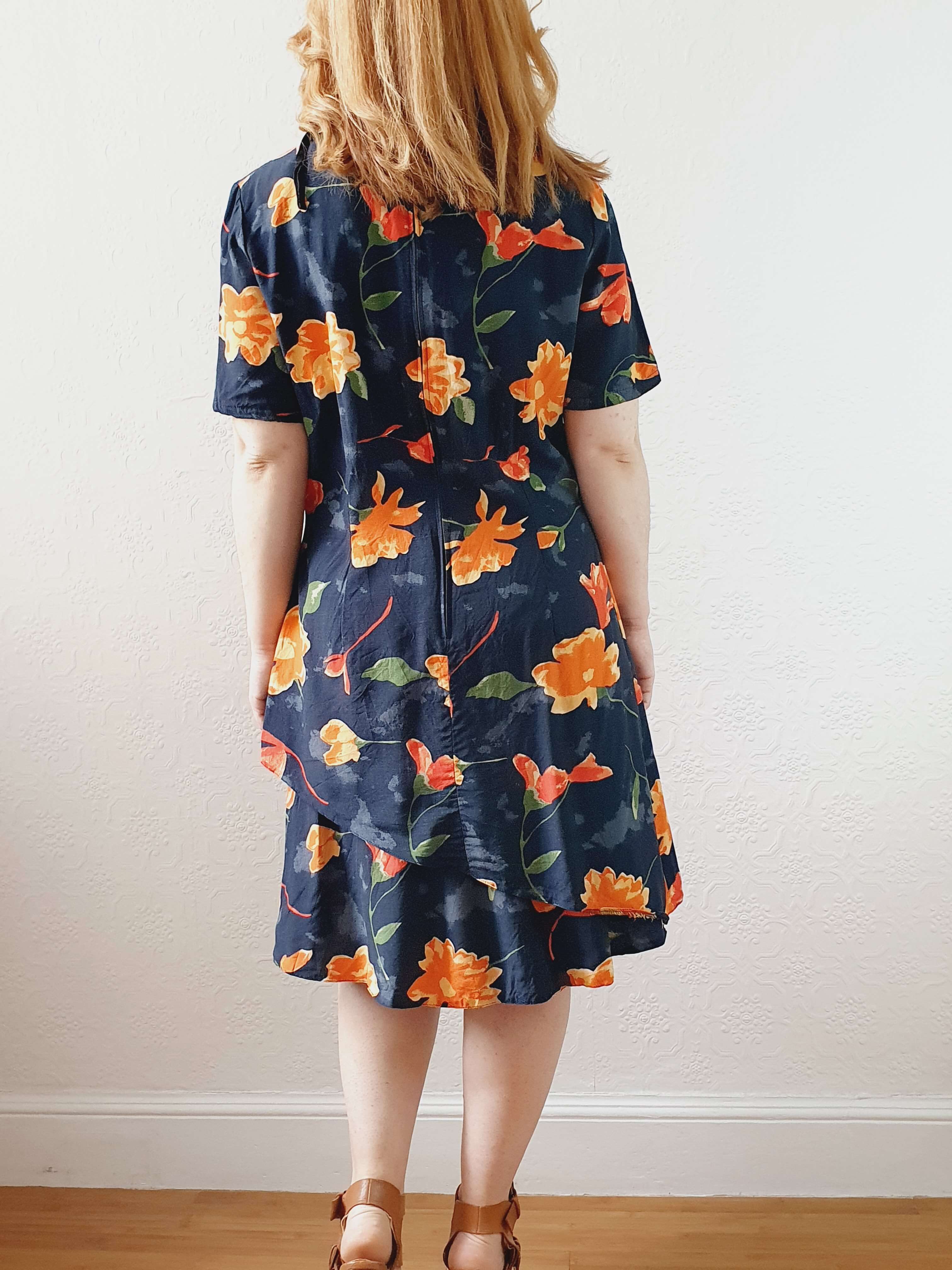 Vintage 90s Black Floral Short Sleeve Dress - M - Image 8
