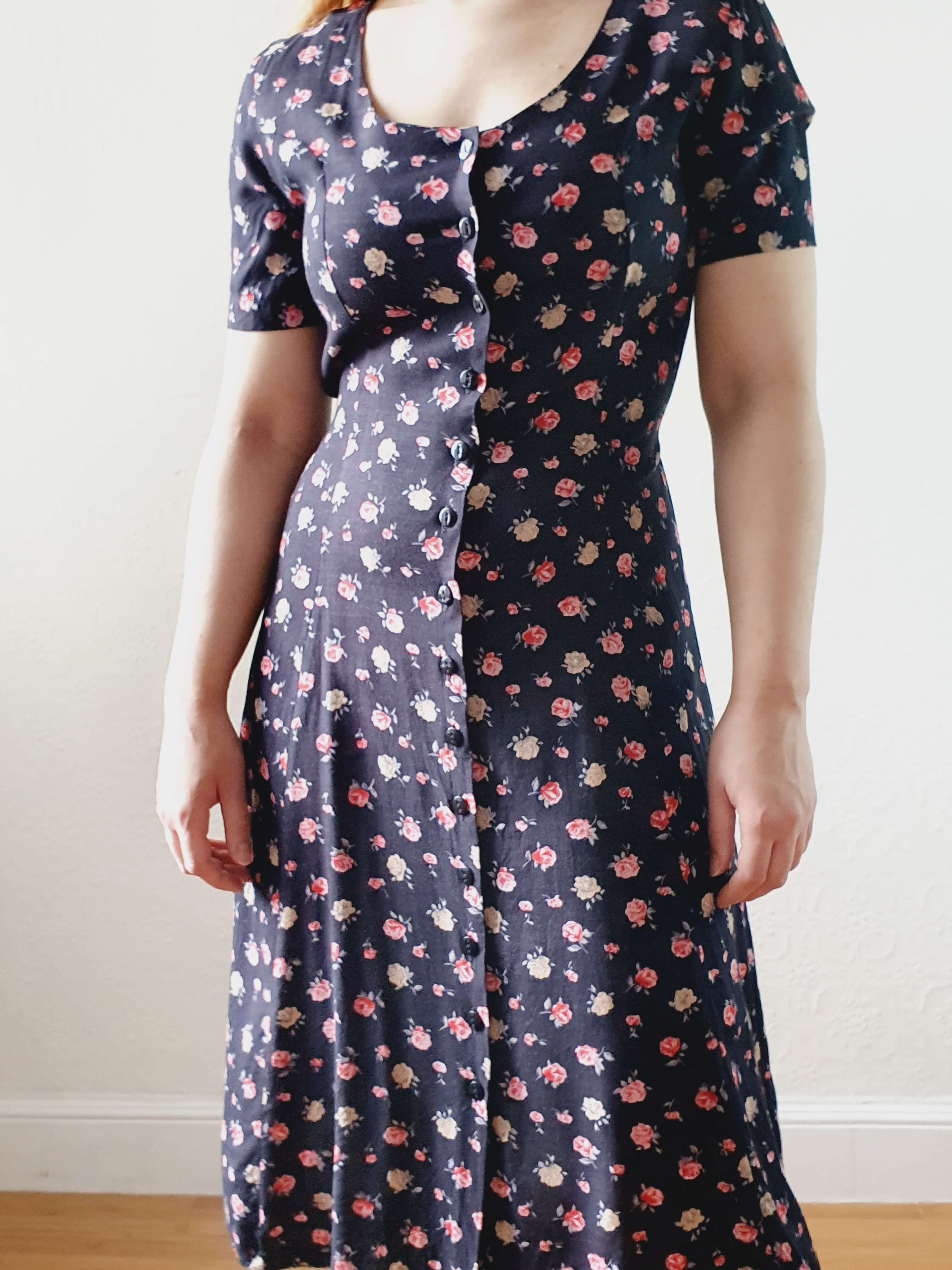 Vintage 90s Black Floral Short Sleeve Dress - XS/S - Image 11