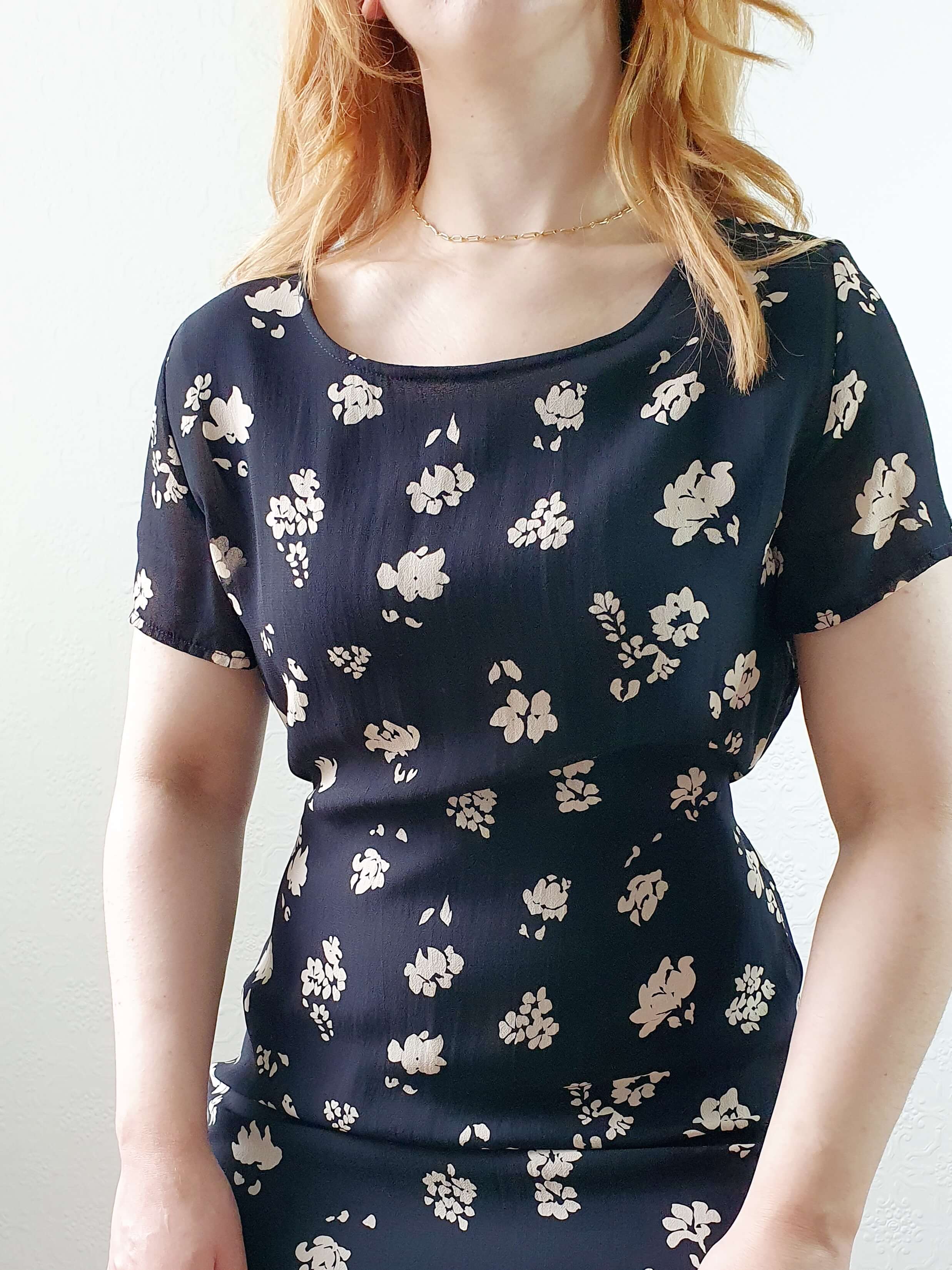 Vintage 90s Black Floral Short Sleeve Maxi Dress - XS - Image 4