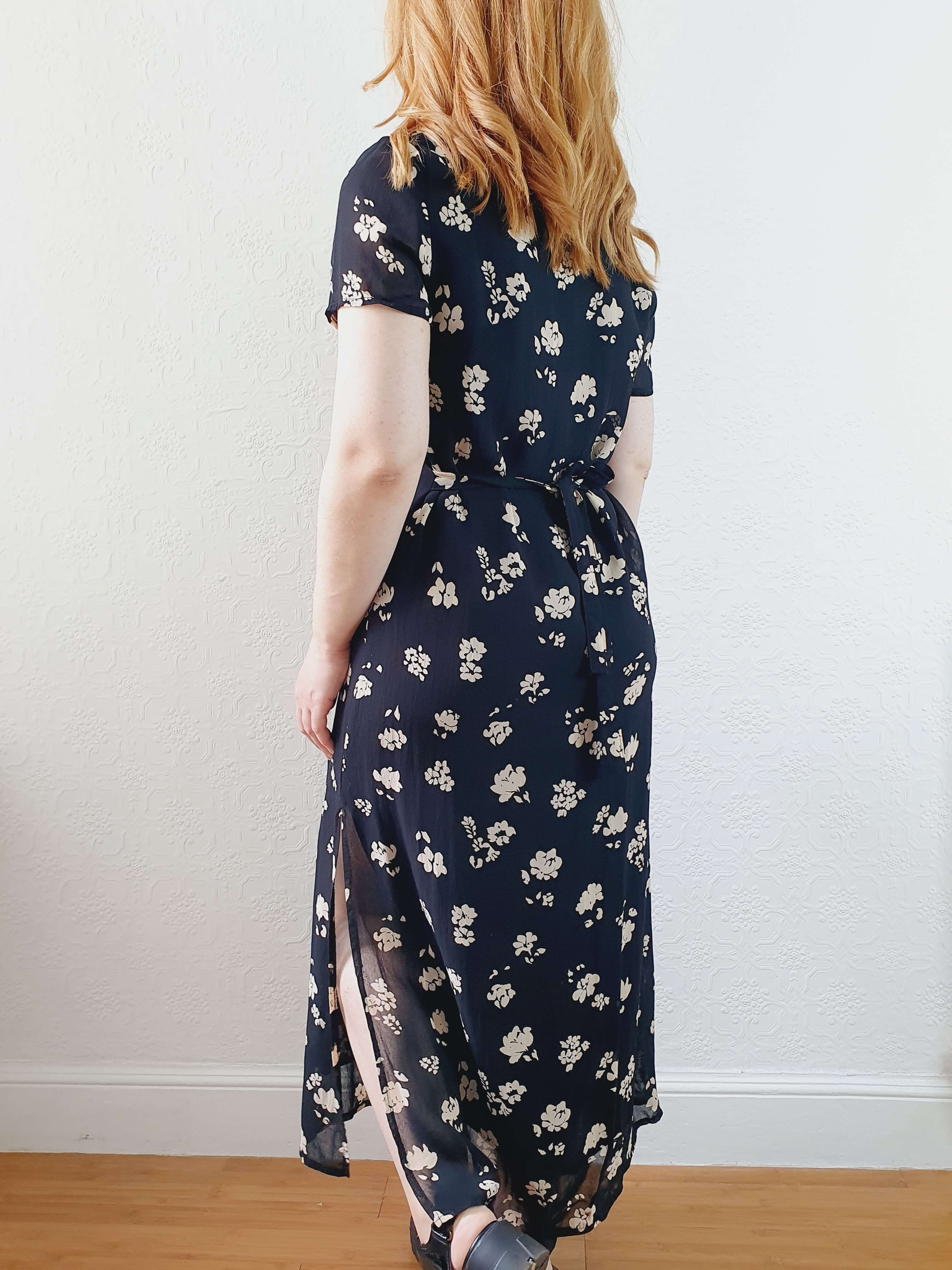 Vintage 90s Black Floral Short Sleeve Maxi Dress - XS - Image 6