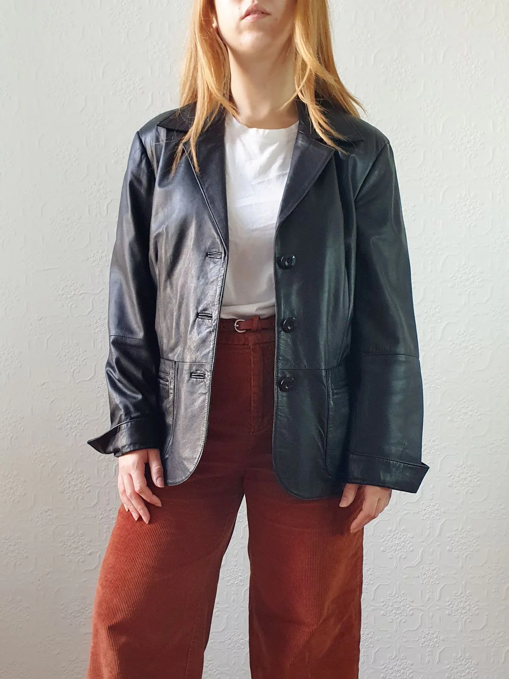 Vintage 90s Black Genuine Leather Blazer Style Jacket - S