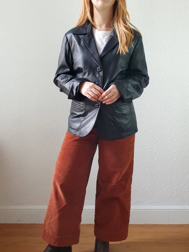 Vintage 90s Black Genuine Leather Blazer Style Jacket - S - Image 2