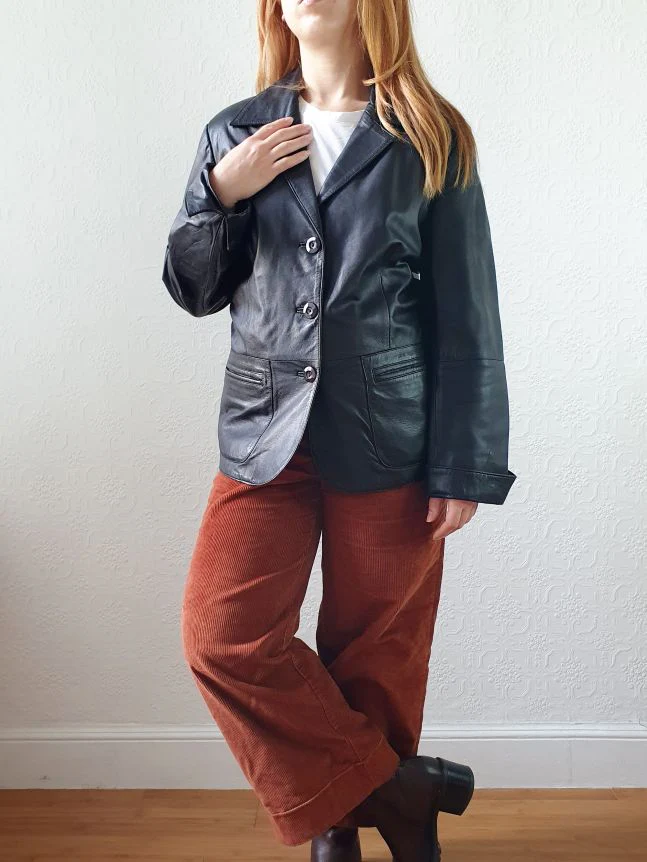 Vintage 90s Black Genuine Leather Blazer Style Jacket - S - Image 3