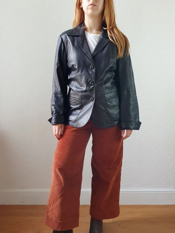 Vintage 90s Black Genuine Leather Blazer Style Jacket - S - Image 4
