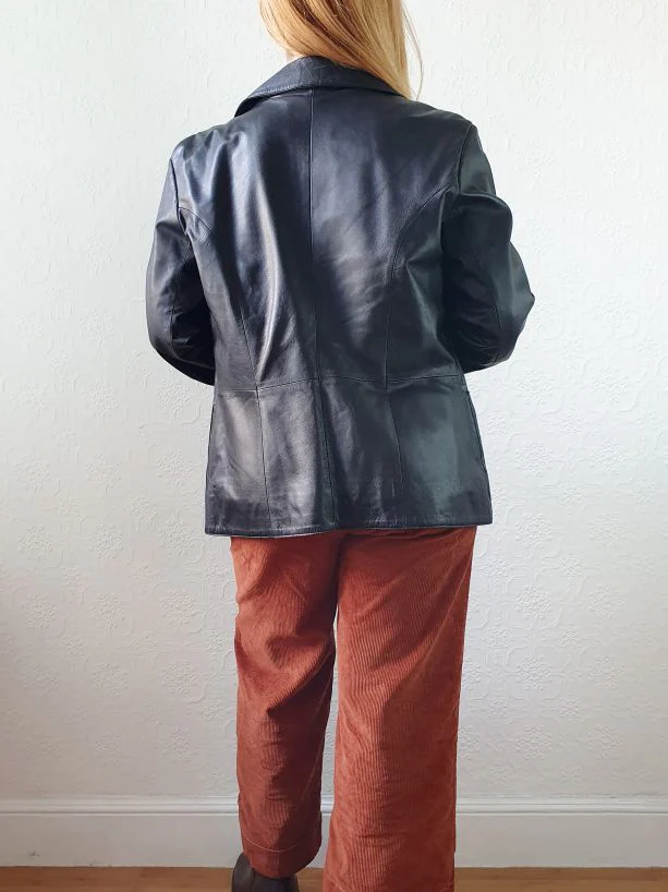 Vintage 90s Black Genuine Leather Blazer Style Jacket - S - Image 8