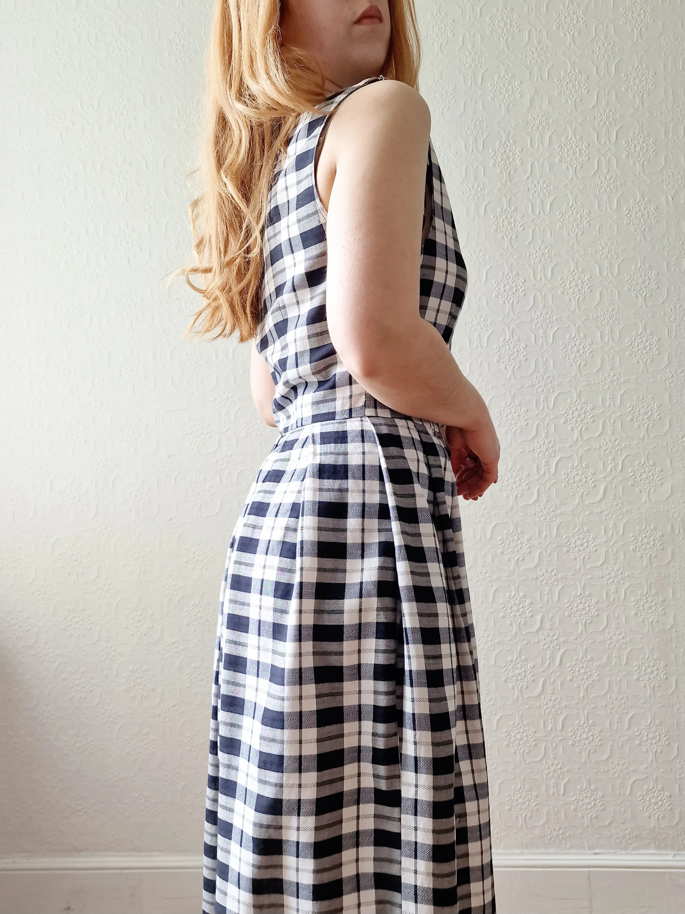 Vintage 90s Black & White Check Sleeveless Midi Dress - S - Image 6