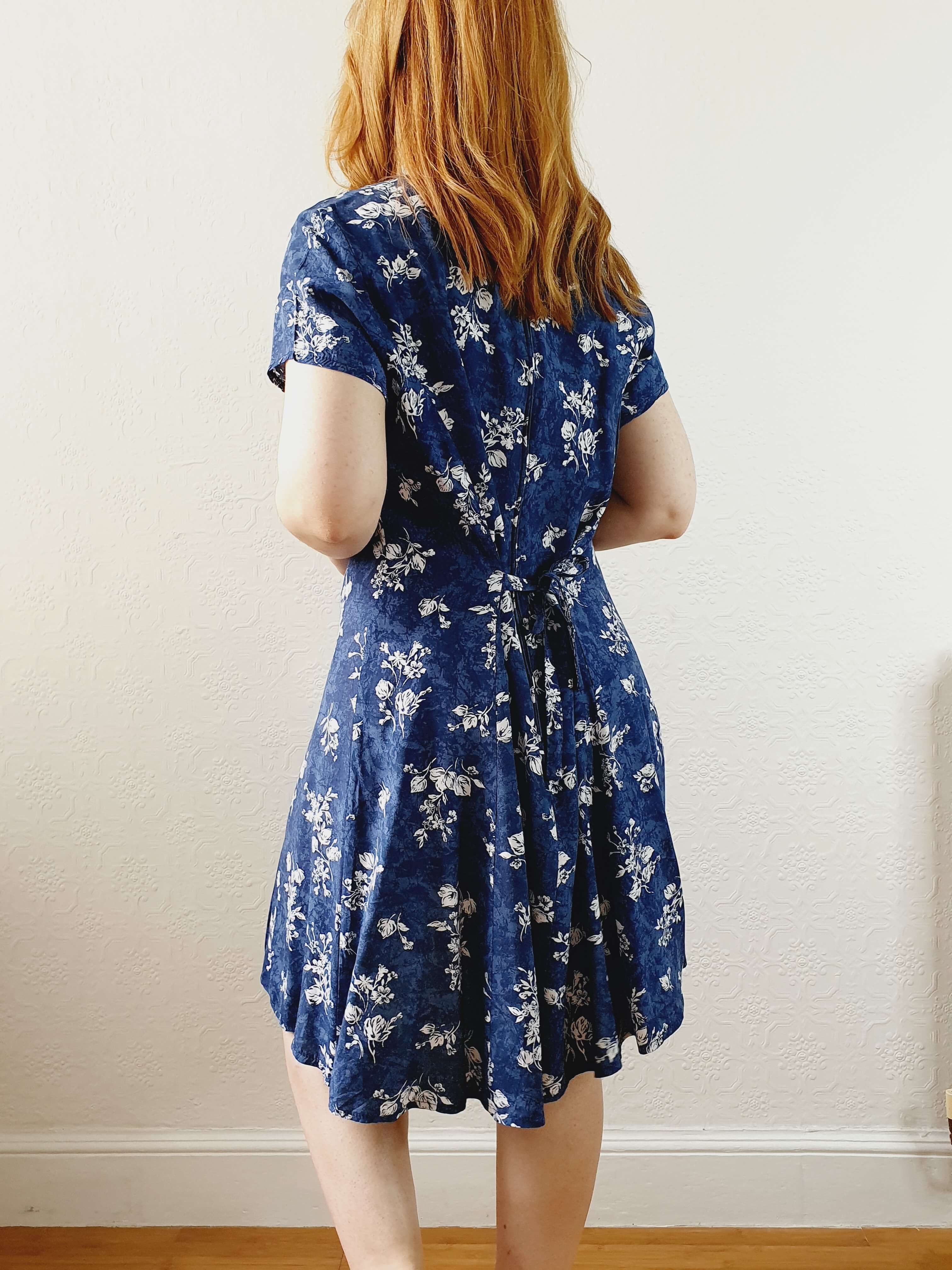 Vintage 90s Blue Double Layer Floral Short Sleeve Dress - S/M - Image 11