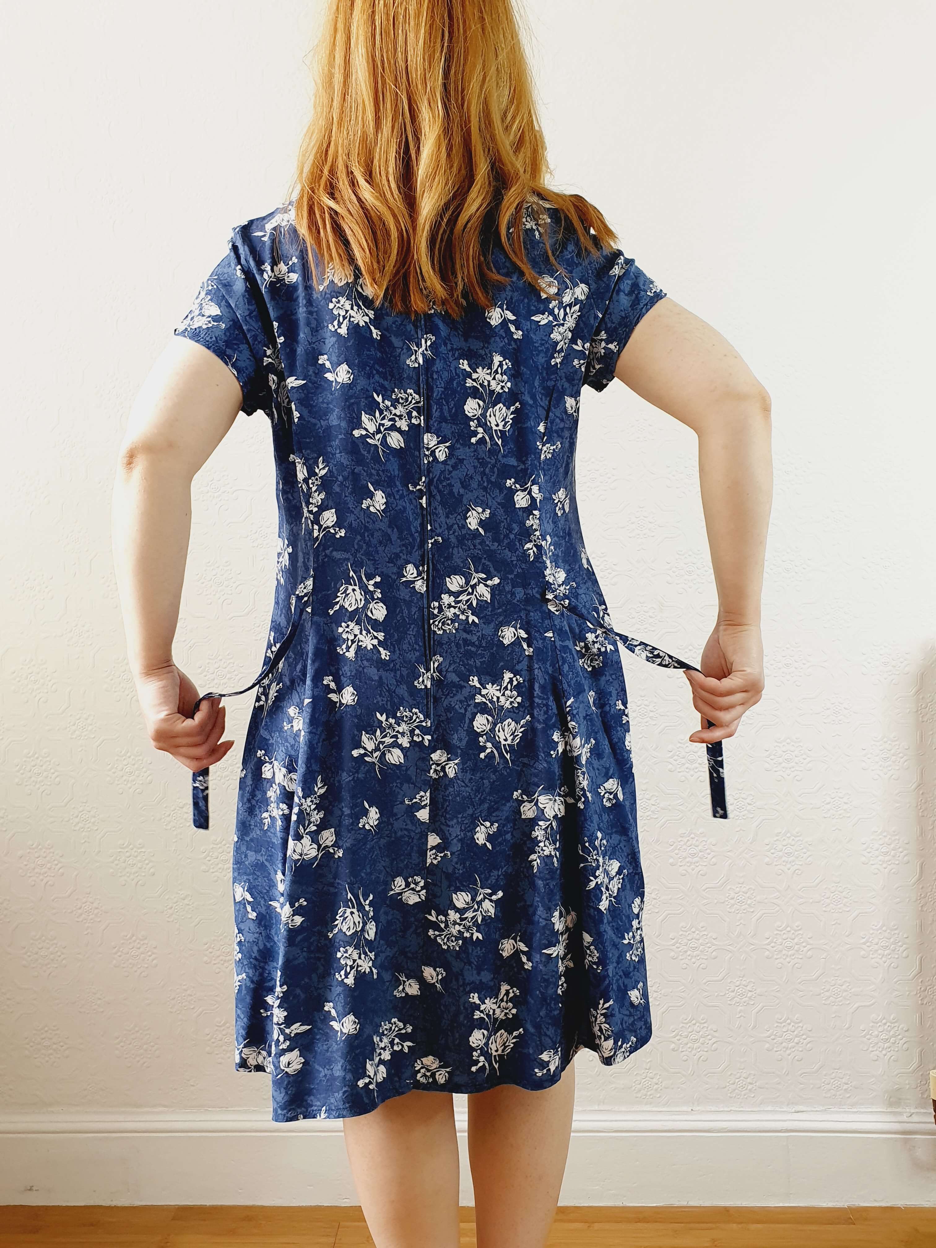 Vintage 90s Blue Double Layer Floral Short Sleeve Dress - S/M - Image 12