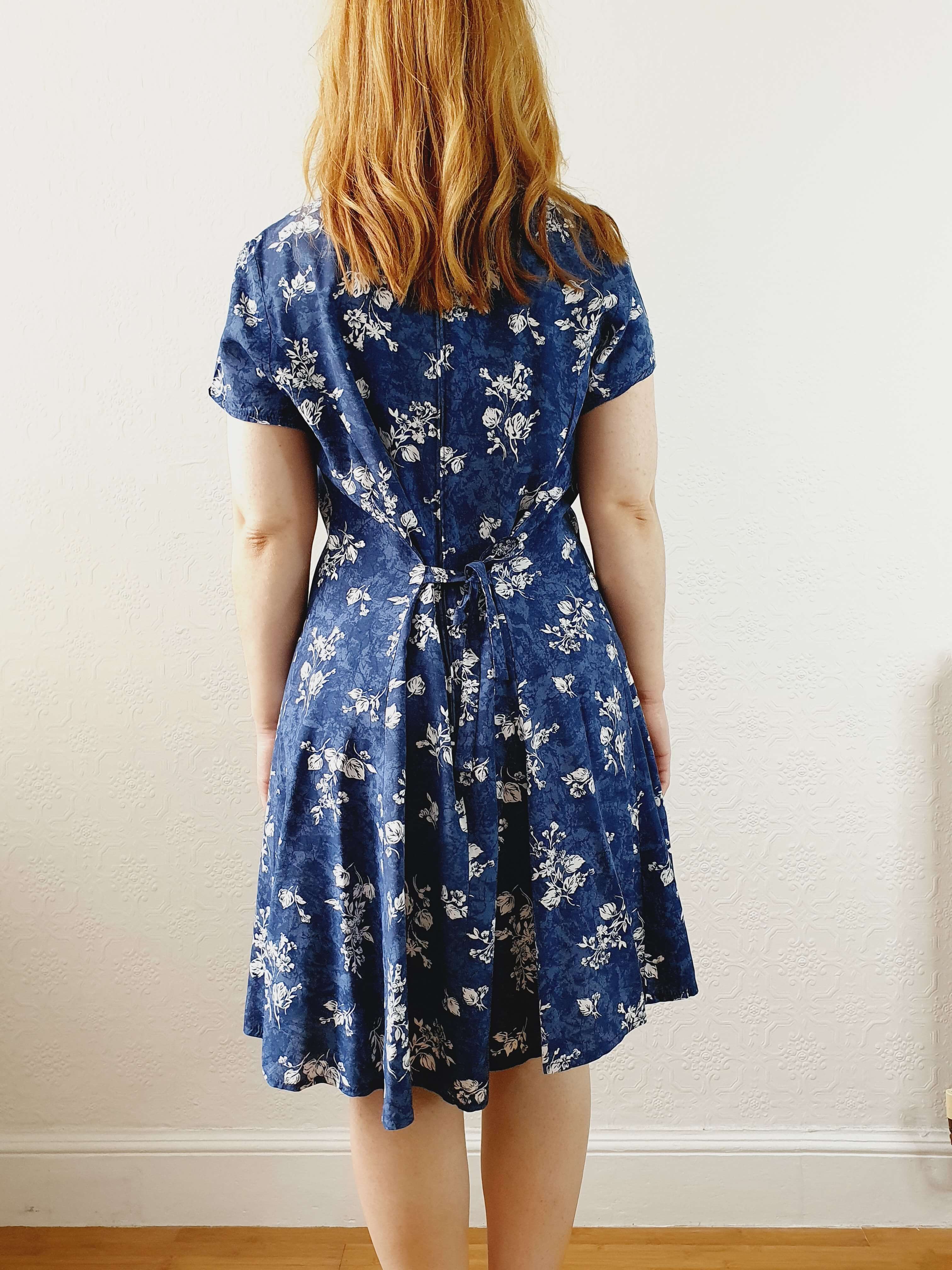 Vintage 90s Blue Double Layer Floral Short Sleeve Dress - S/M - Image 13