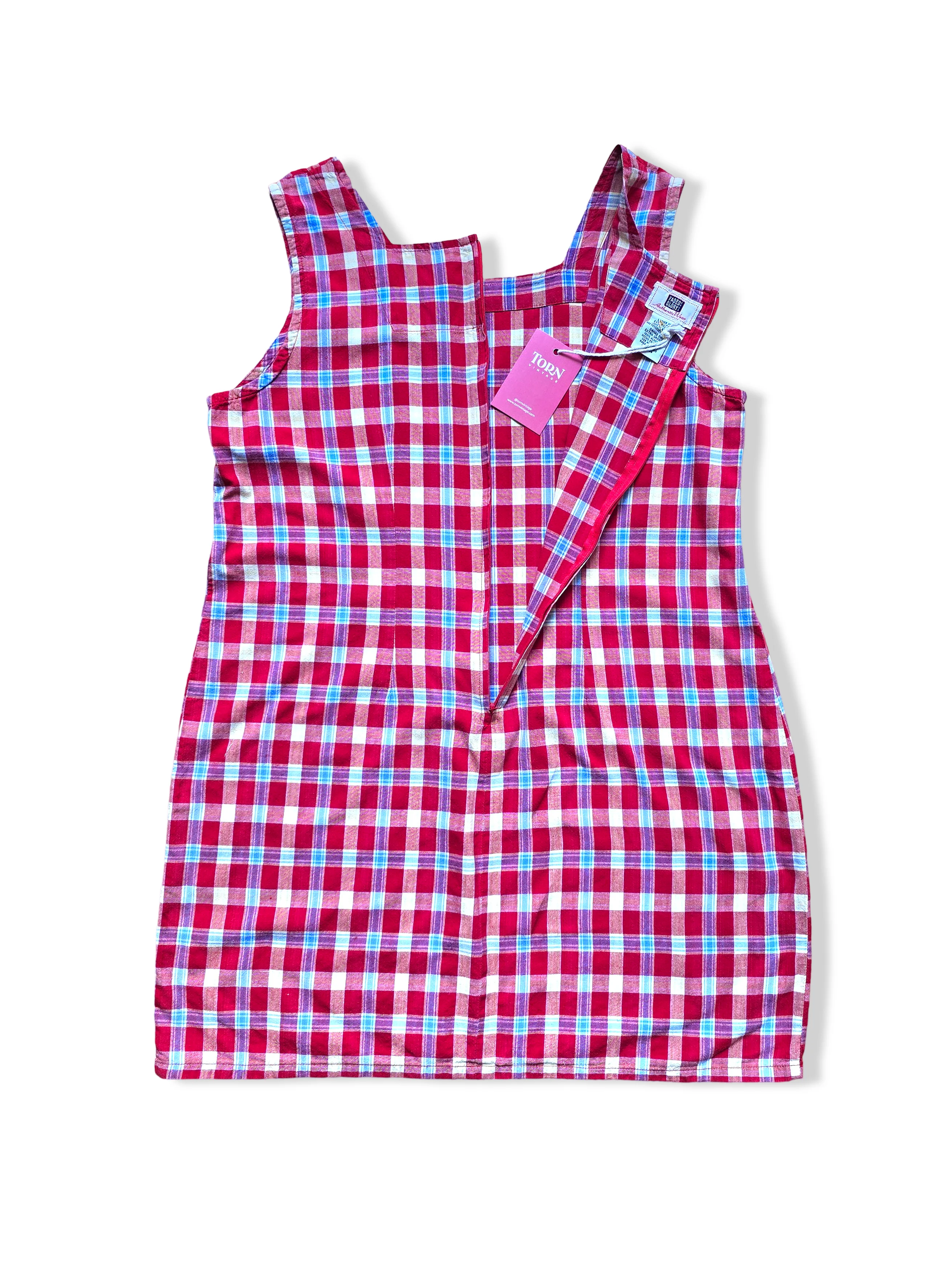 Vintage 90s Checkered Cotton Shift Dress - L/XL - Image 2
