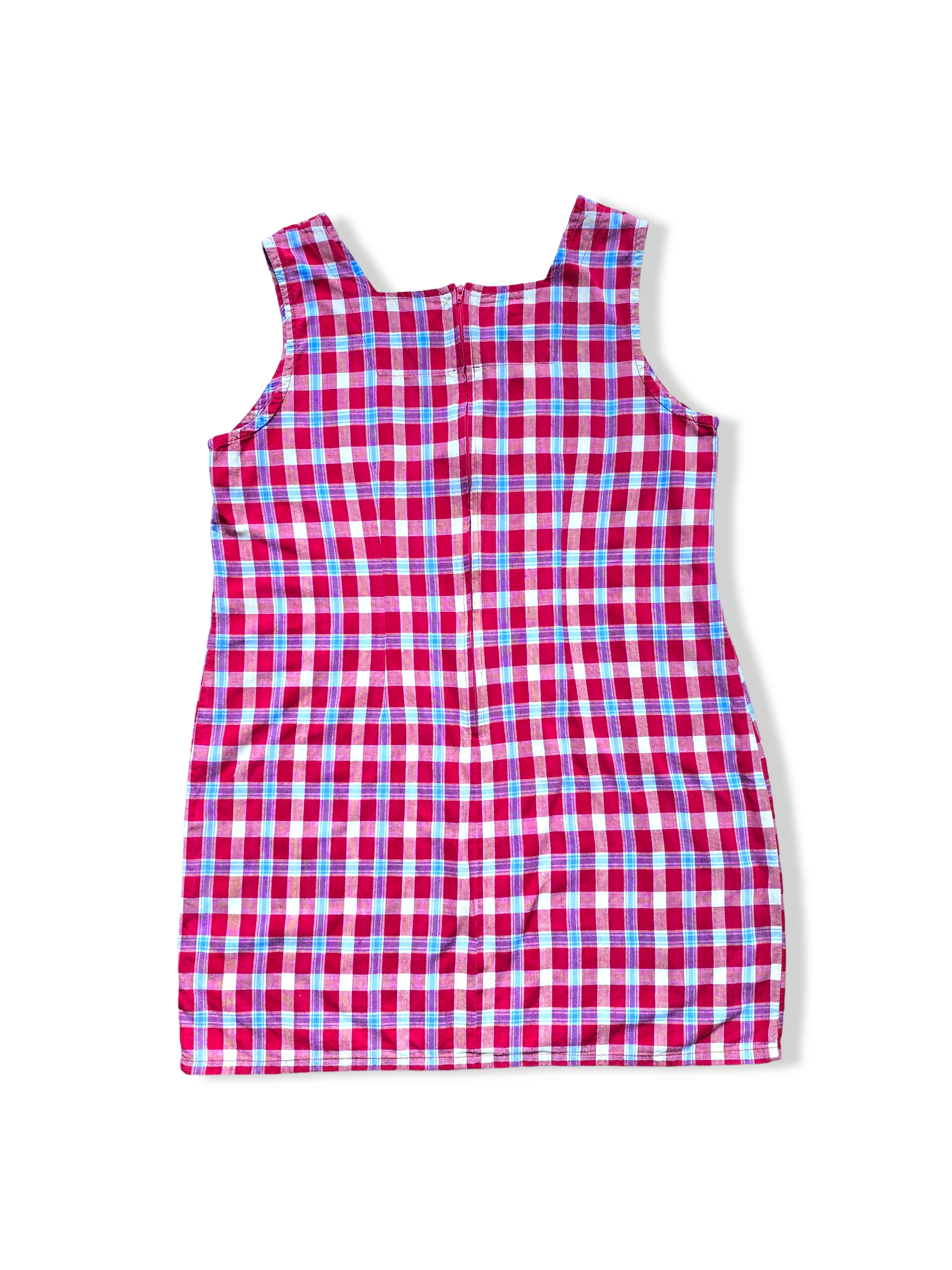 Vintage 90s Checkered Cotton Shift Dress - L/XL - Image 3