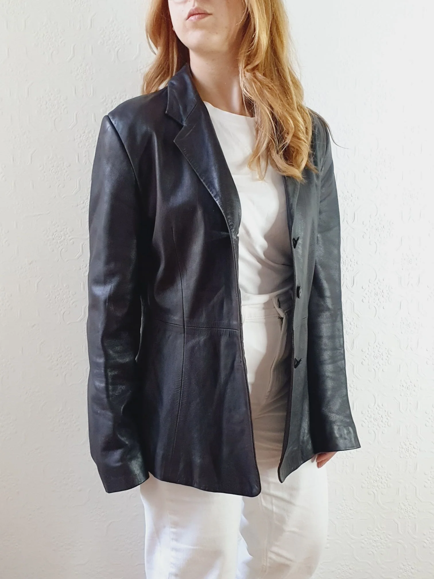 Vintage 90s Chocolate Brown Genuine Leather Blazer Style Jacket - M