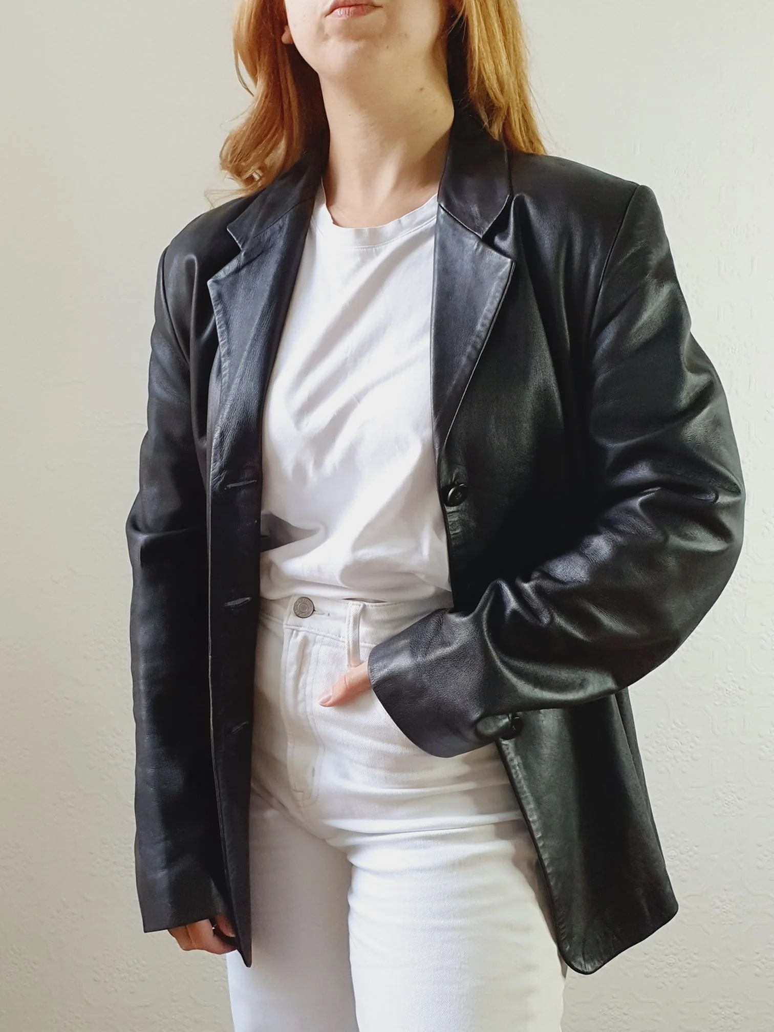Vintage 90s Chocolate Brown Genuine Leather Blazer Style Jacket - M - Image 4