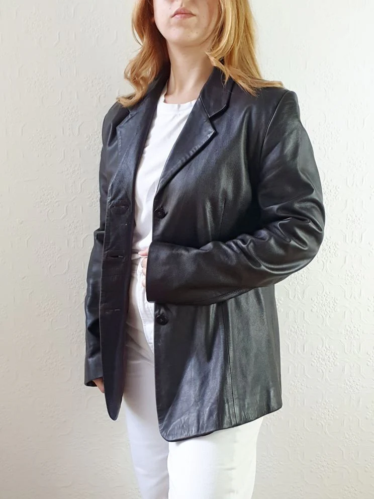 Vintage 90s Chocolate Brown Genuine Leather Blazer Style Jacket - M - Image 8