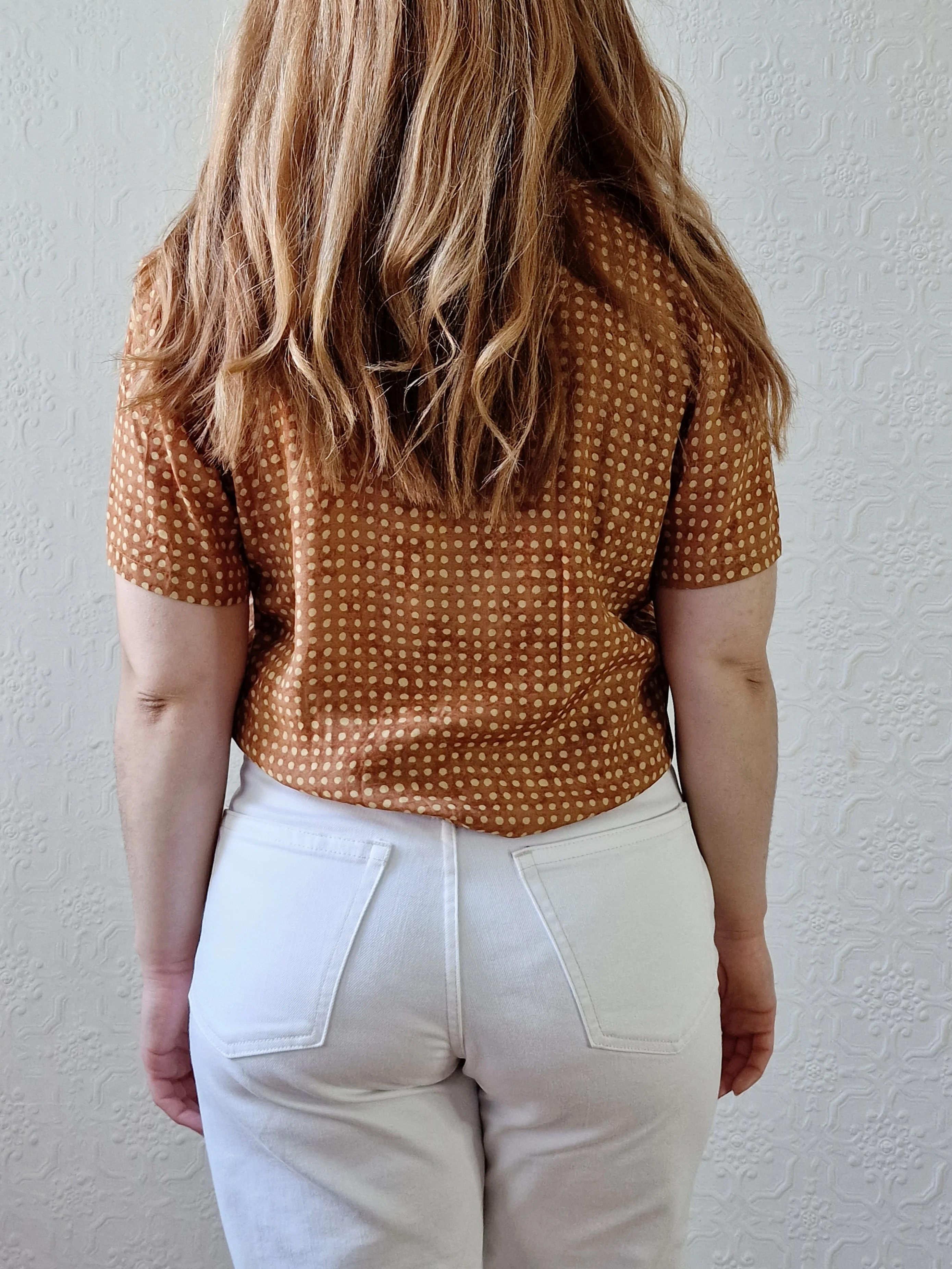 Vintage 90s Copper Dotted Blouse with Short Sleeves - S/M - Image 6