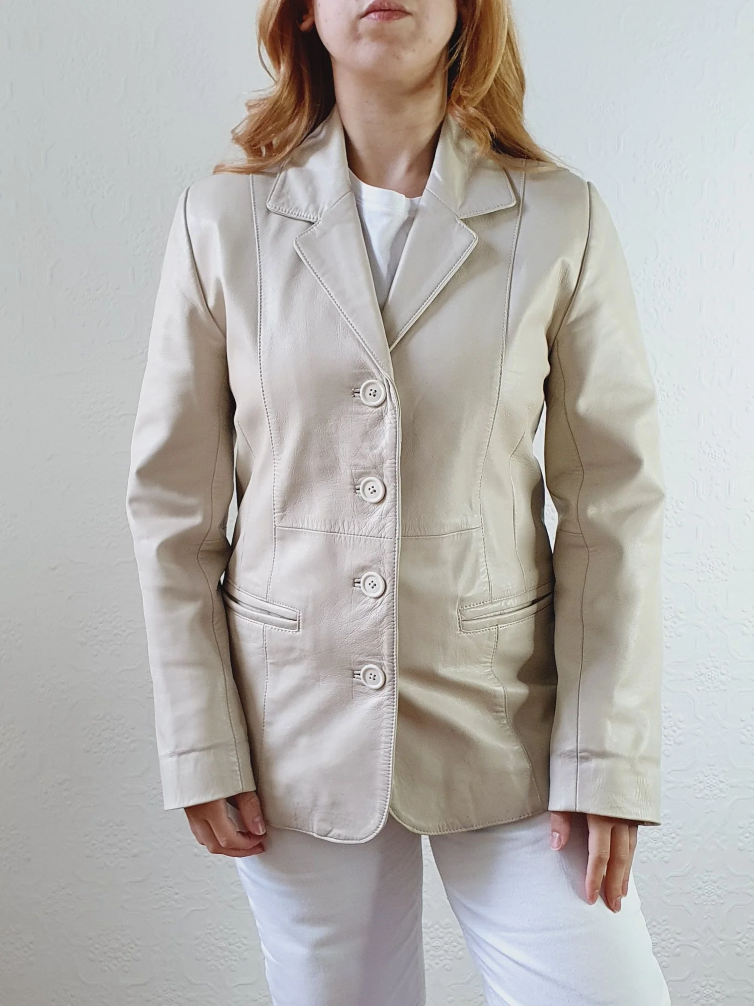 Vintage 90s Cream Genuine Leather Blazer Style Jacket - S - Image 11