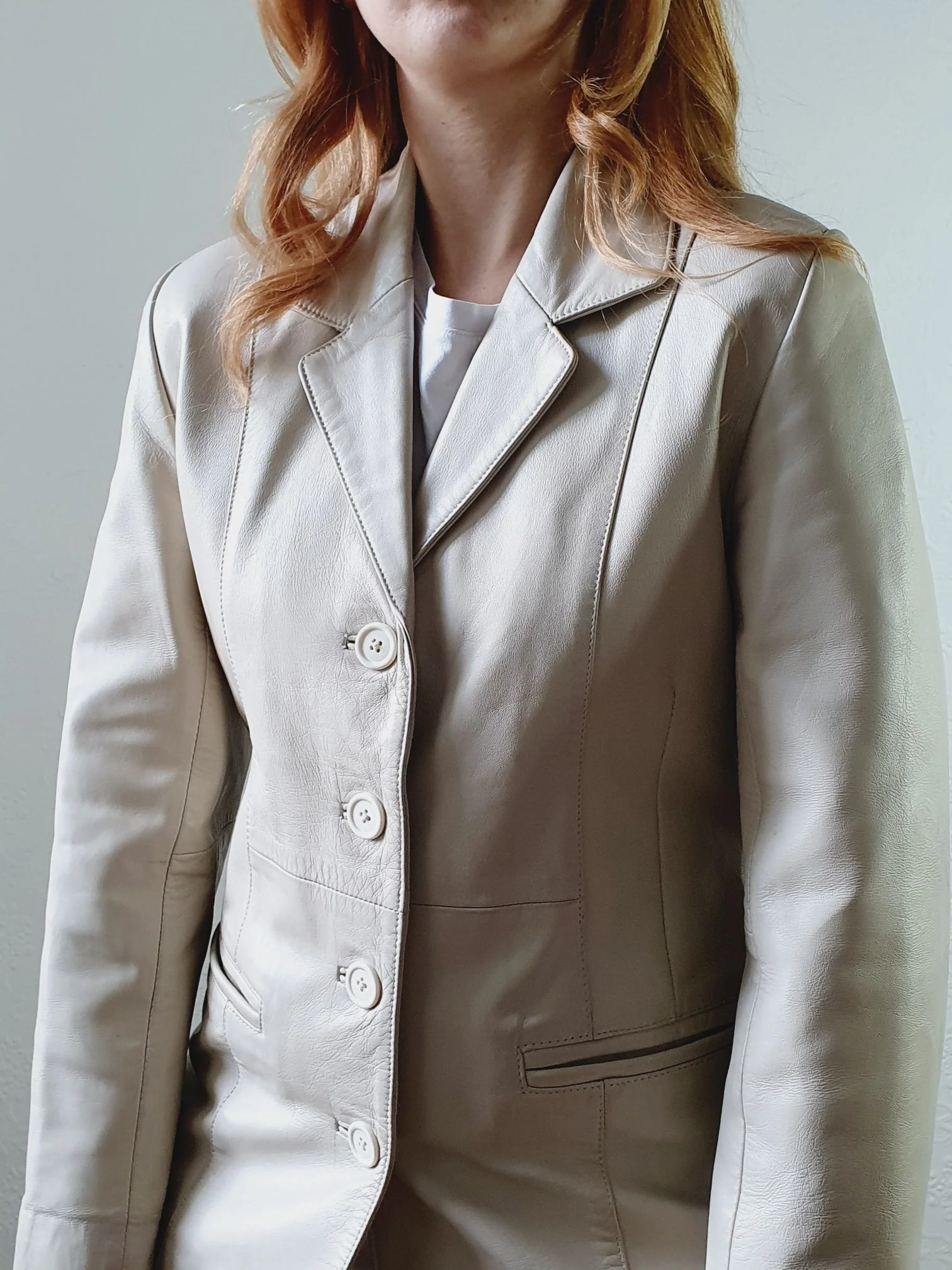 Vintage 90s Cream Genuine Leather Blazer Style Jacket - S - Image 9