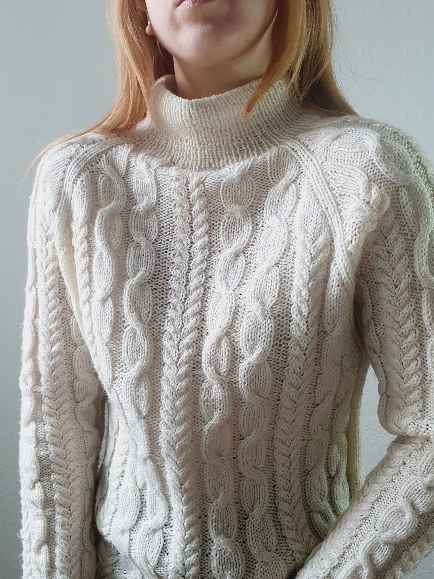 Vintage 90s Cream High Neck Long Cable Knit Aran Style Jumper - S - Image 10