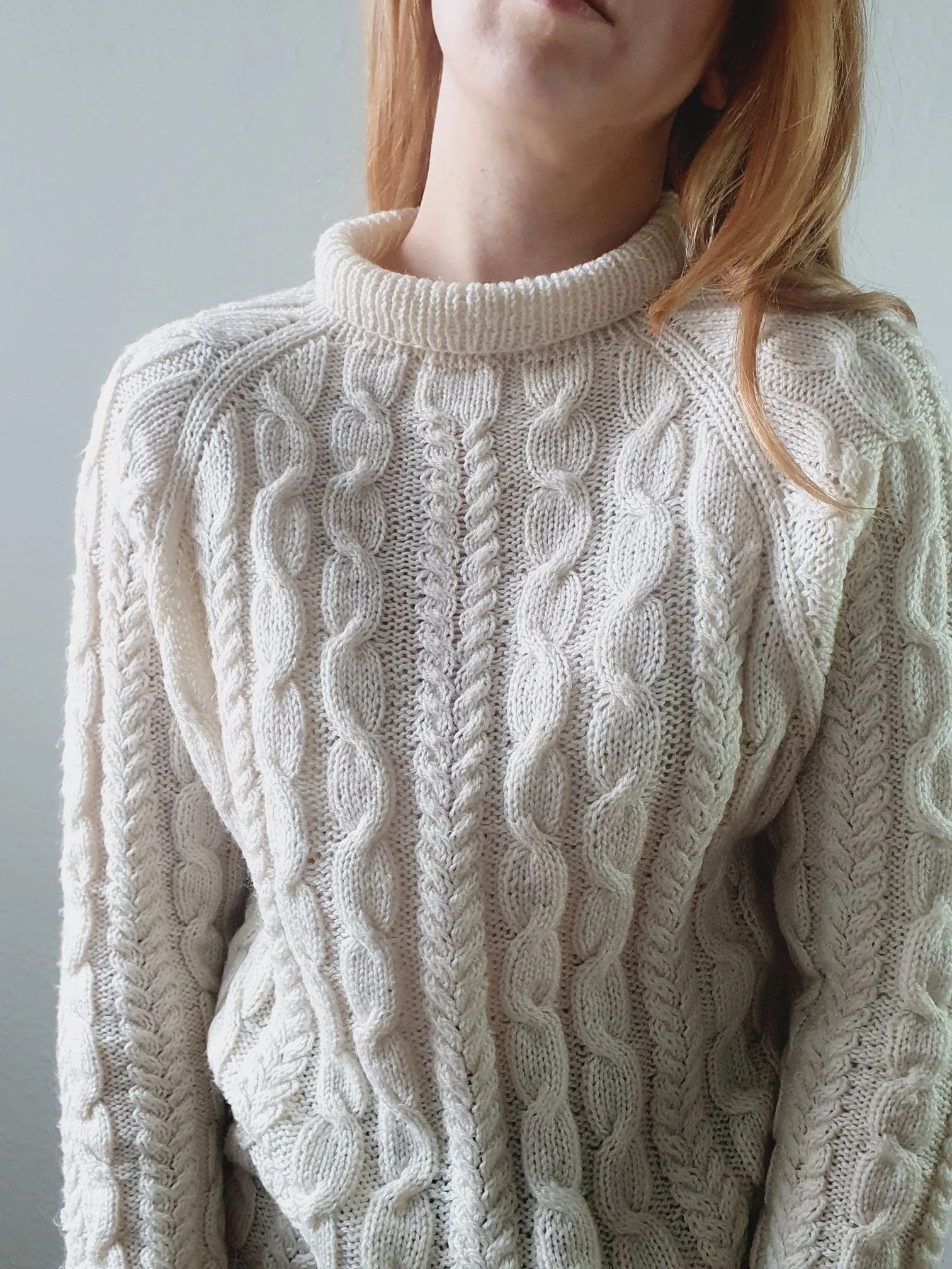 Vintage 90s Cream High Neck Long Cable Knit Aran Style Jumper - S - Image 11