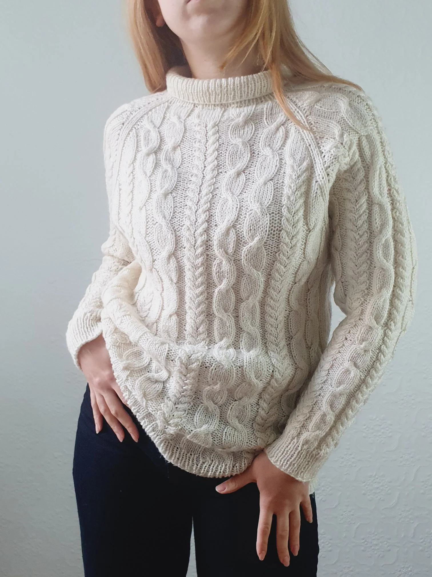 Vintage 90s Cream High Neck Long Cable Knit Aran Style Jumper - S - Image 12