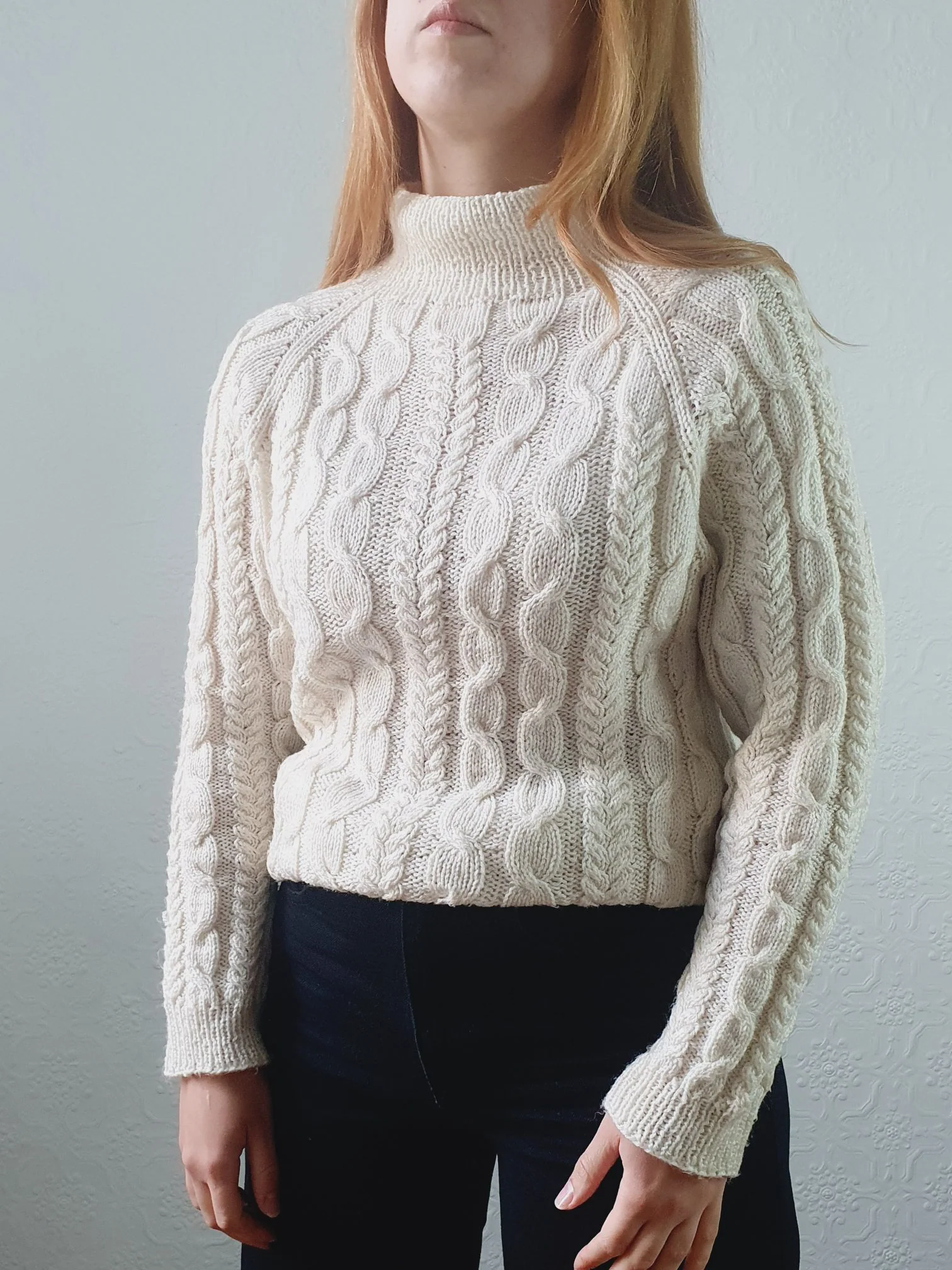 Vintage 90s Cream High Neck Long Cable Knit Aran Style Jumper - S - Image 3