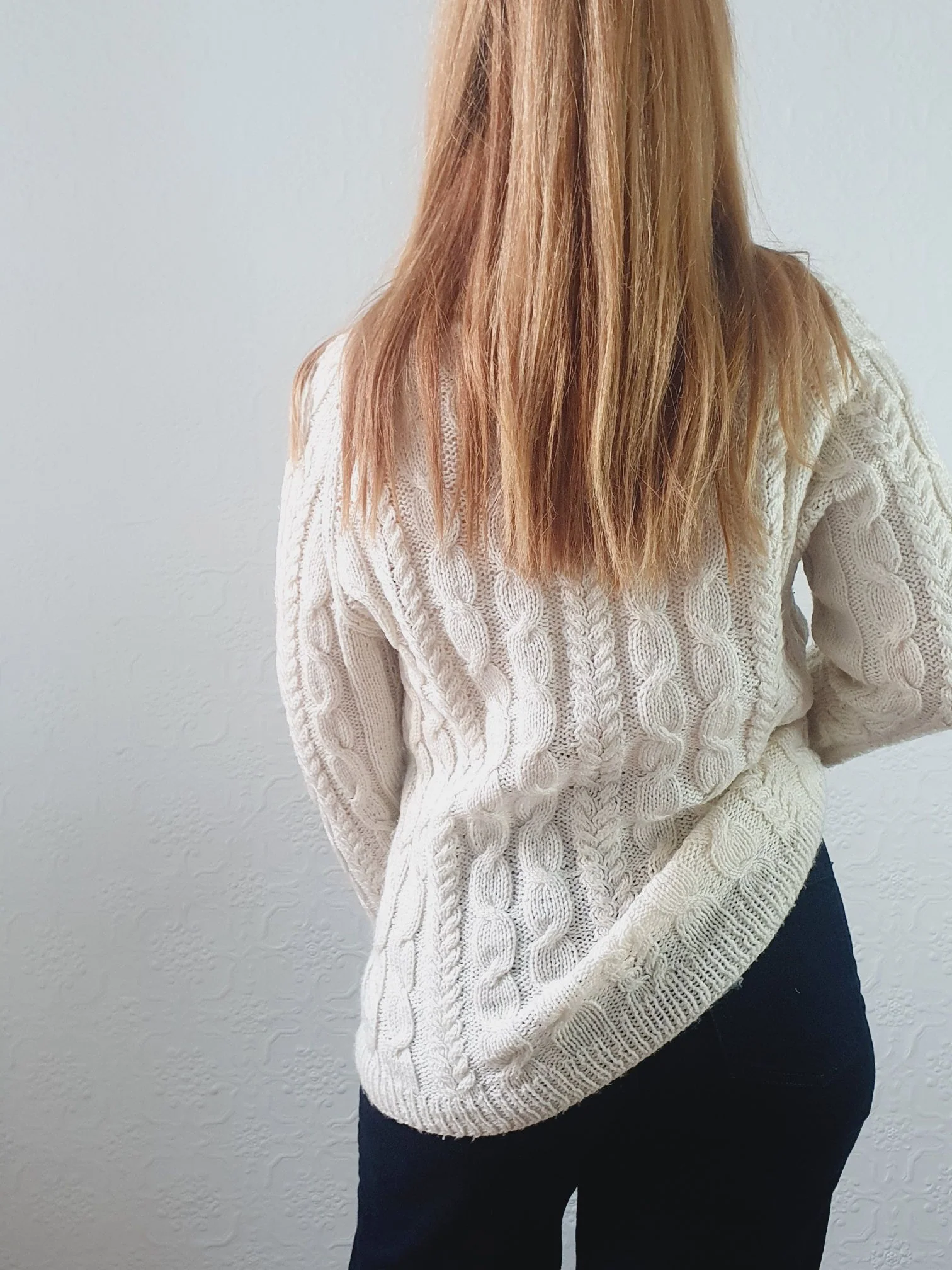 Vintage 90s Cream High Neck Long Cable Knit Aran Style Jumper - S - Image 7
