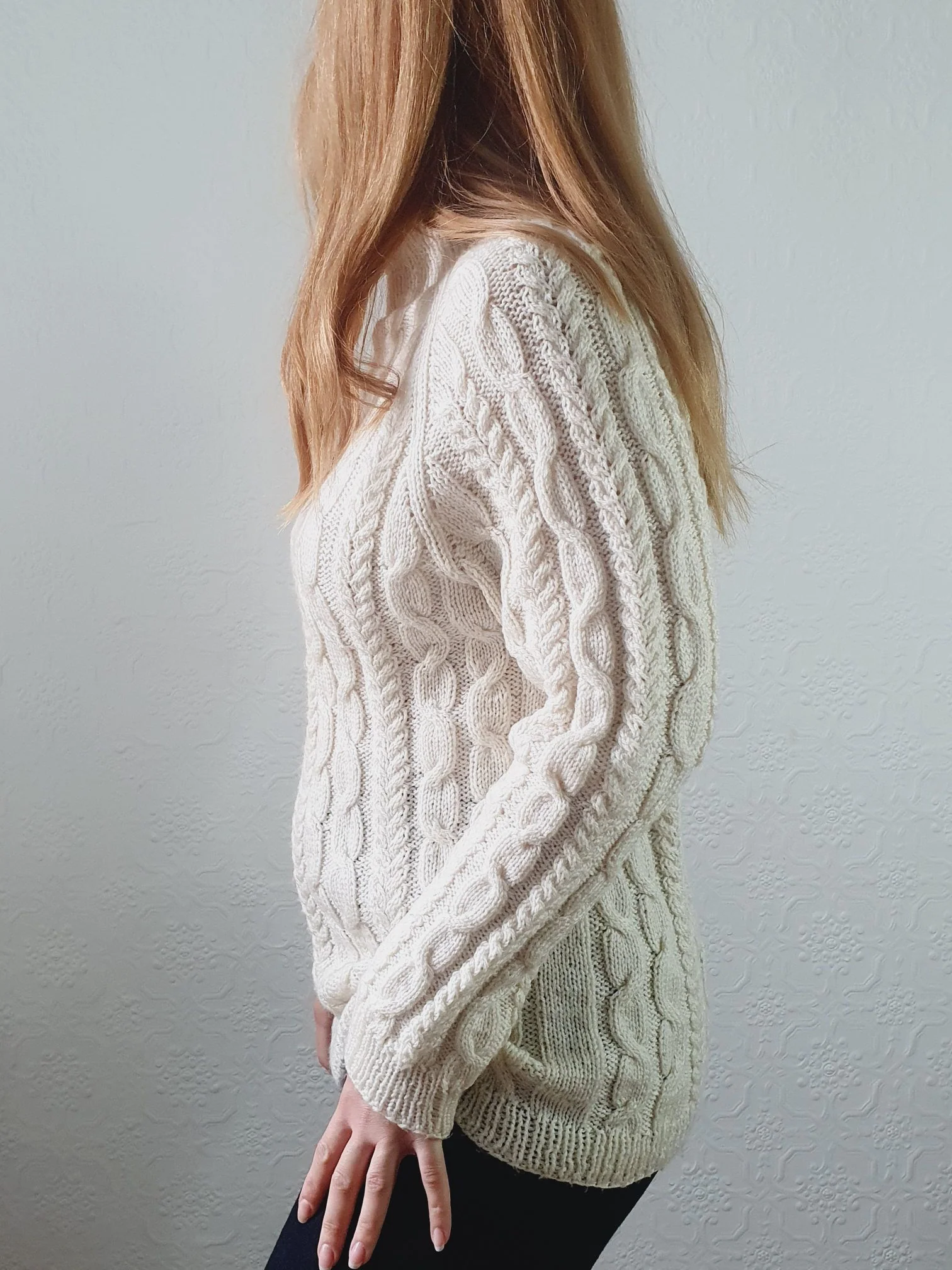 Vintage 90s Cream High Neck Long Cable Knit Aran Style Jumper - S - Image 8