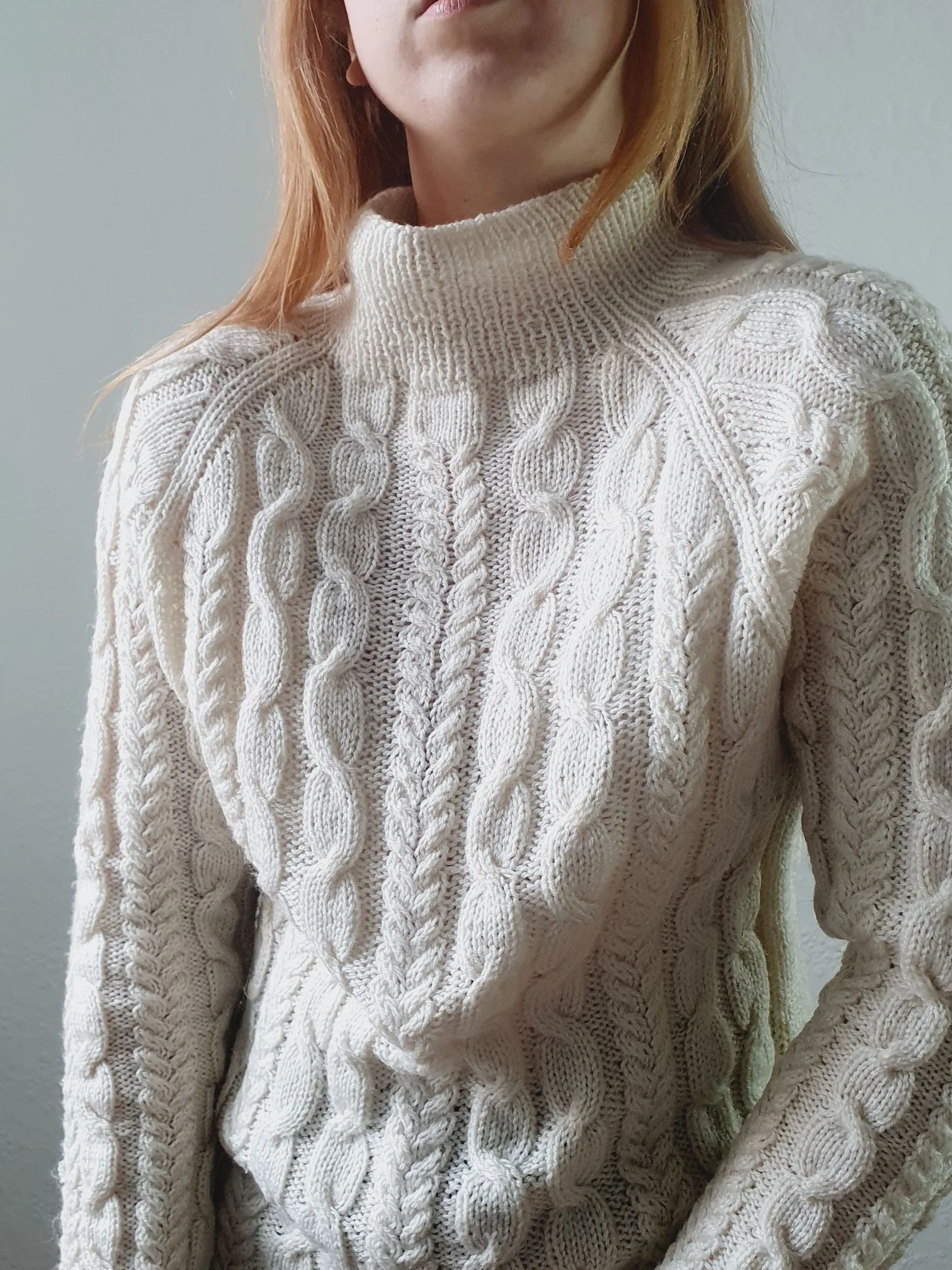 Vintage 90s Cream High Neck Long Cable Knit Aran Style Jumper - S - Image 9