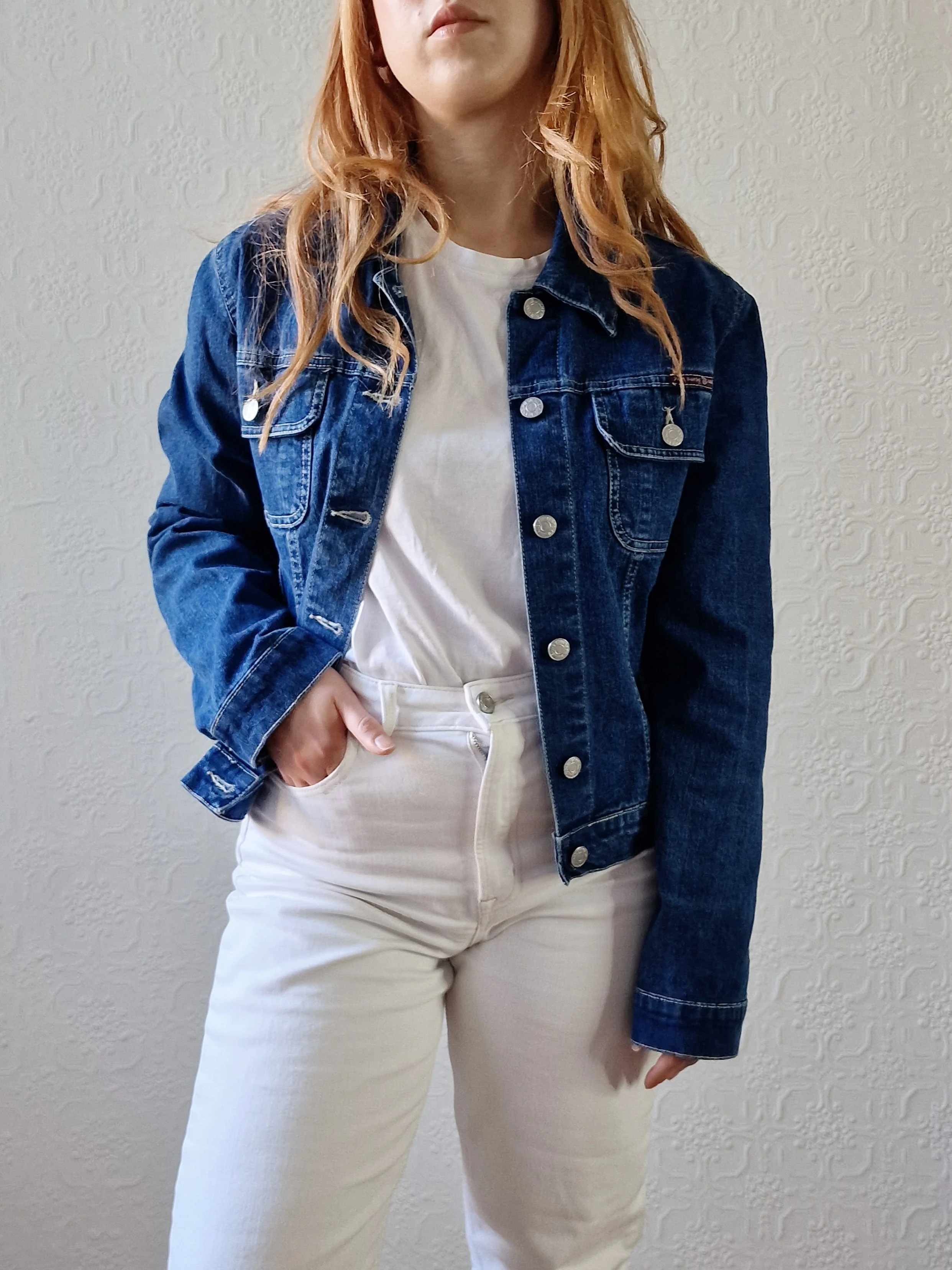 Vintage 90s Dark Blue Short Denim Jacket - XS/S - Image 10