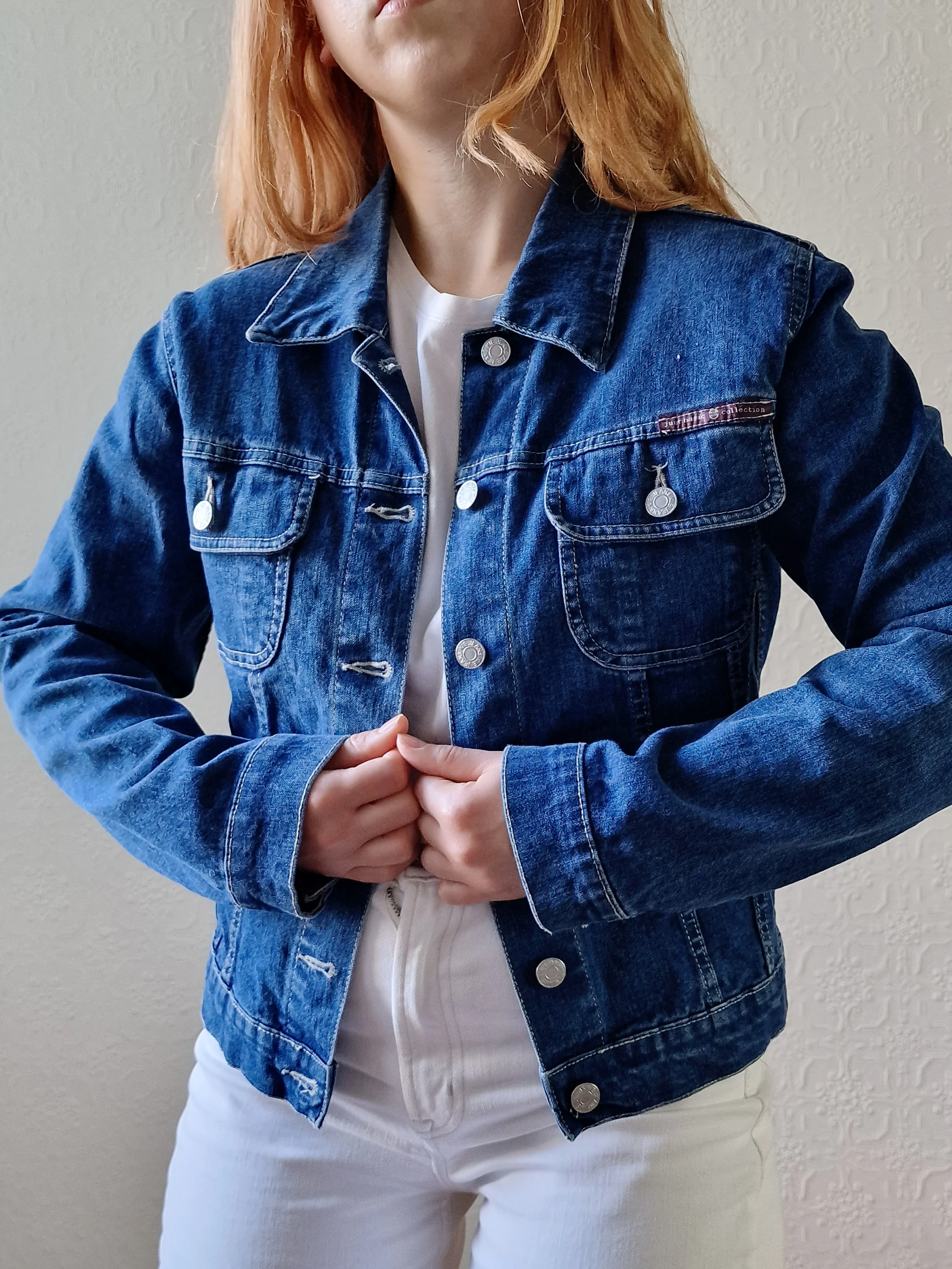 Vintage 90s Dark Blue Short Denim Jacket - XS/S - Image 4