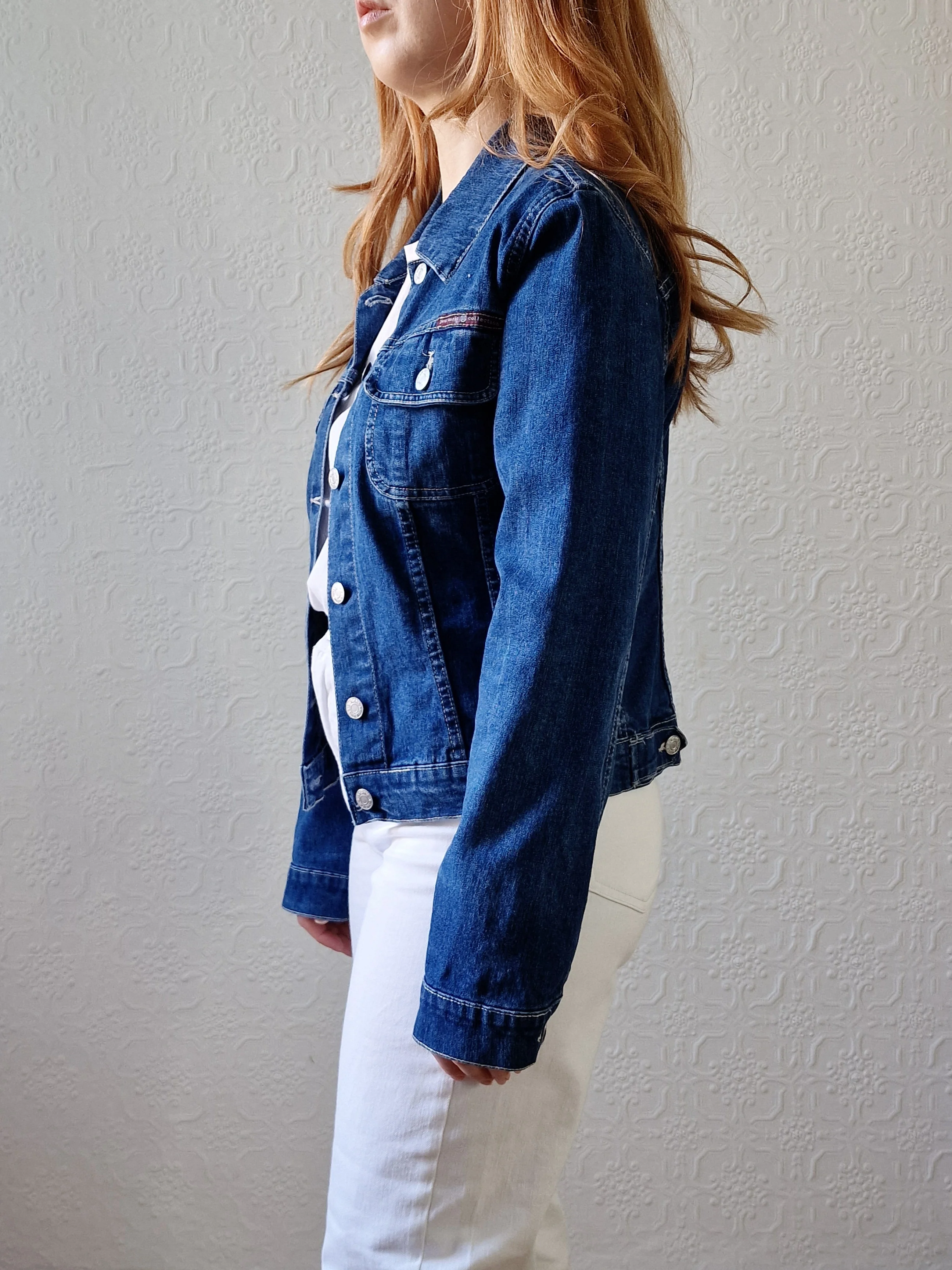 Vintage 90s Dark Blue Short Denim Jacket - XS/S - Image 7