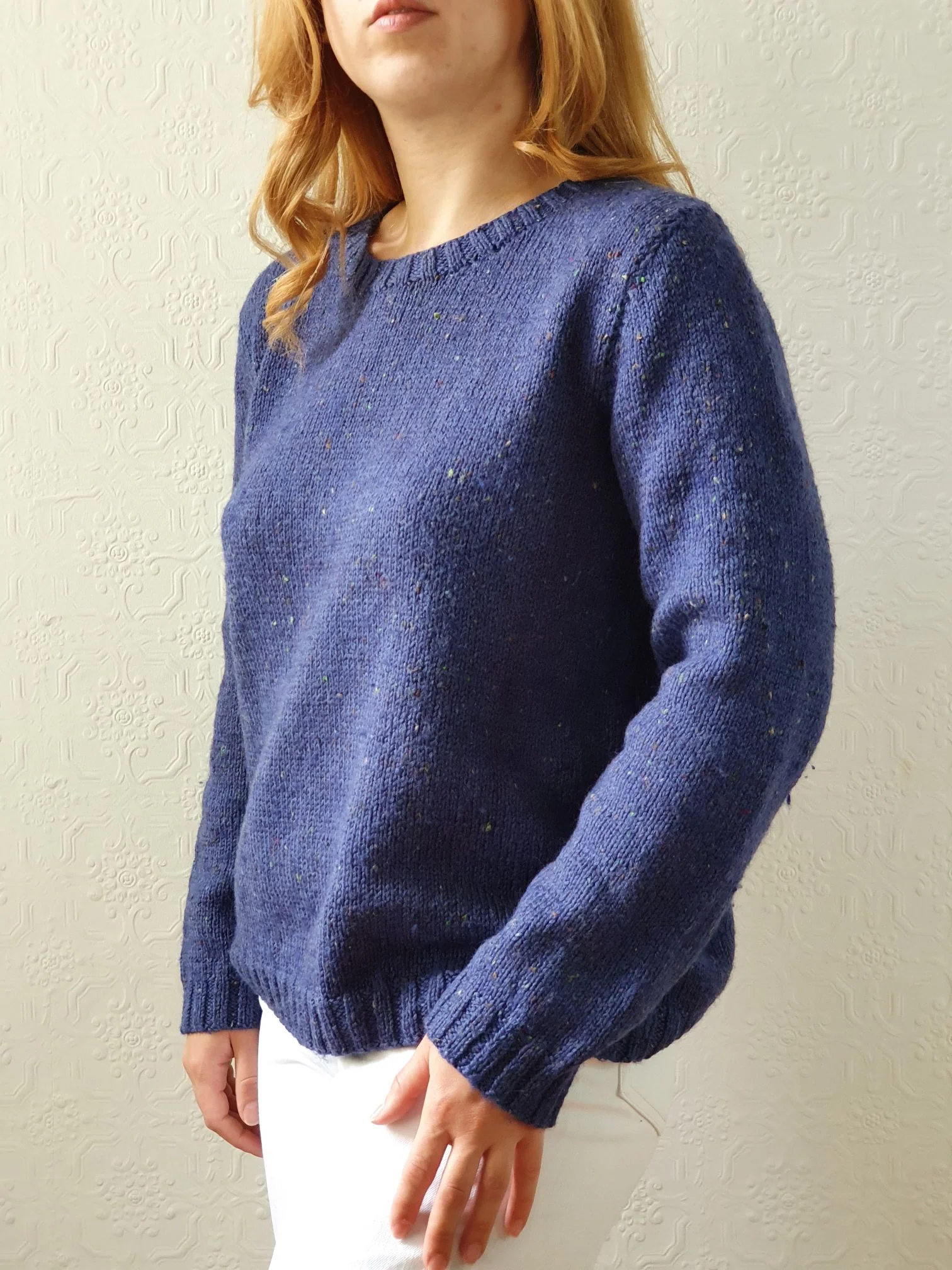 Vintage 90s Dark Blue Speckled Handknitted Wool Jumper - M - Image 3