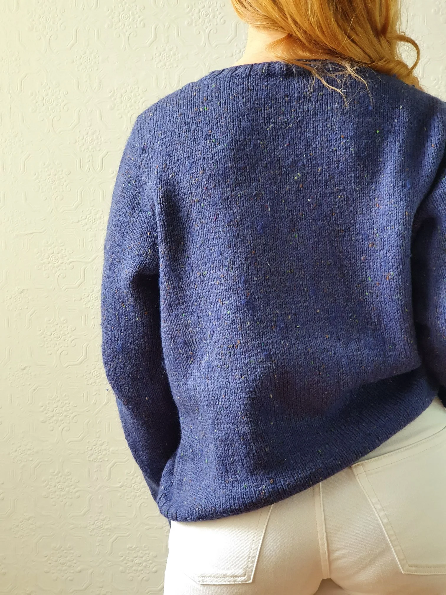 Vintage 90s Dark Blue Speckled Handknitted Wool Jumper - M - Image 4