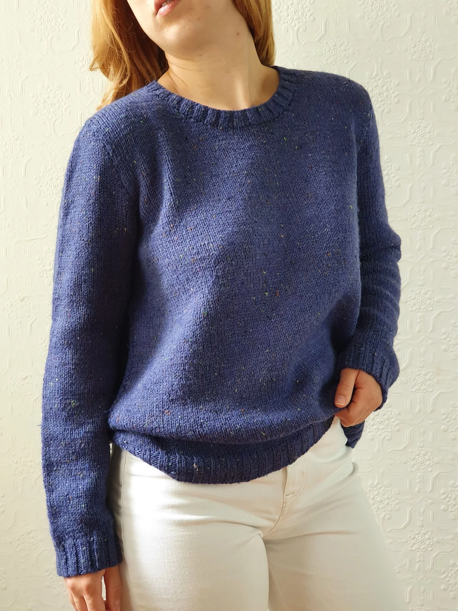 Vintage 90s Dark Blue Speckled Handknitted Wool Jumper - M - Image 5
