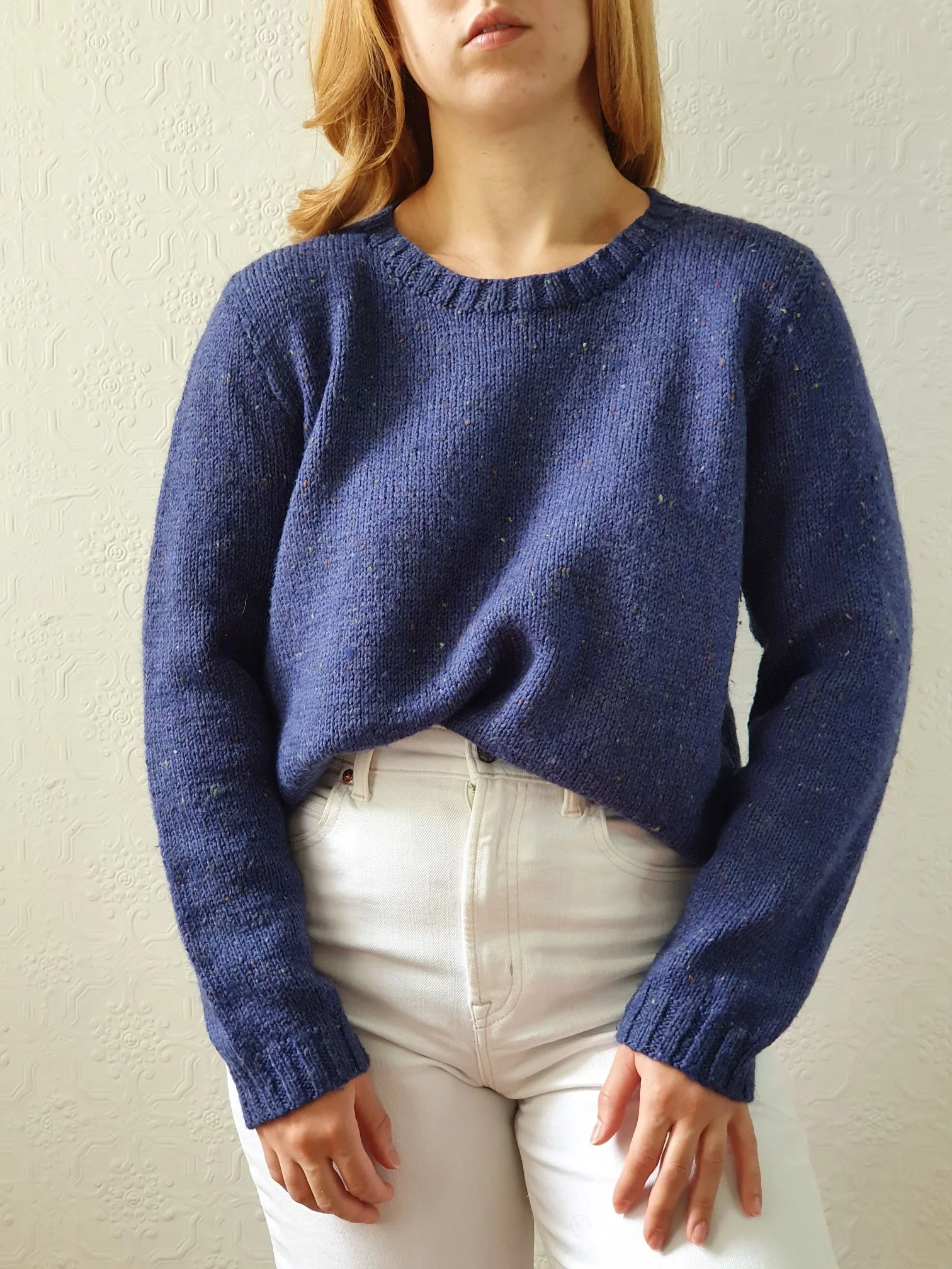 Vintage 90s Dark Blue Speckled Handknitted Wool Jumper - M - Image 6