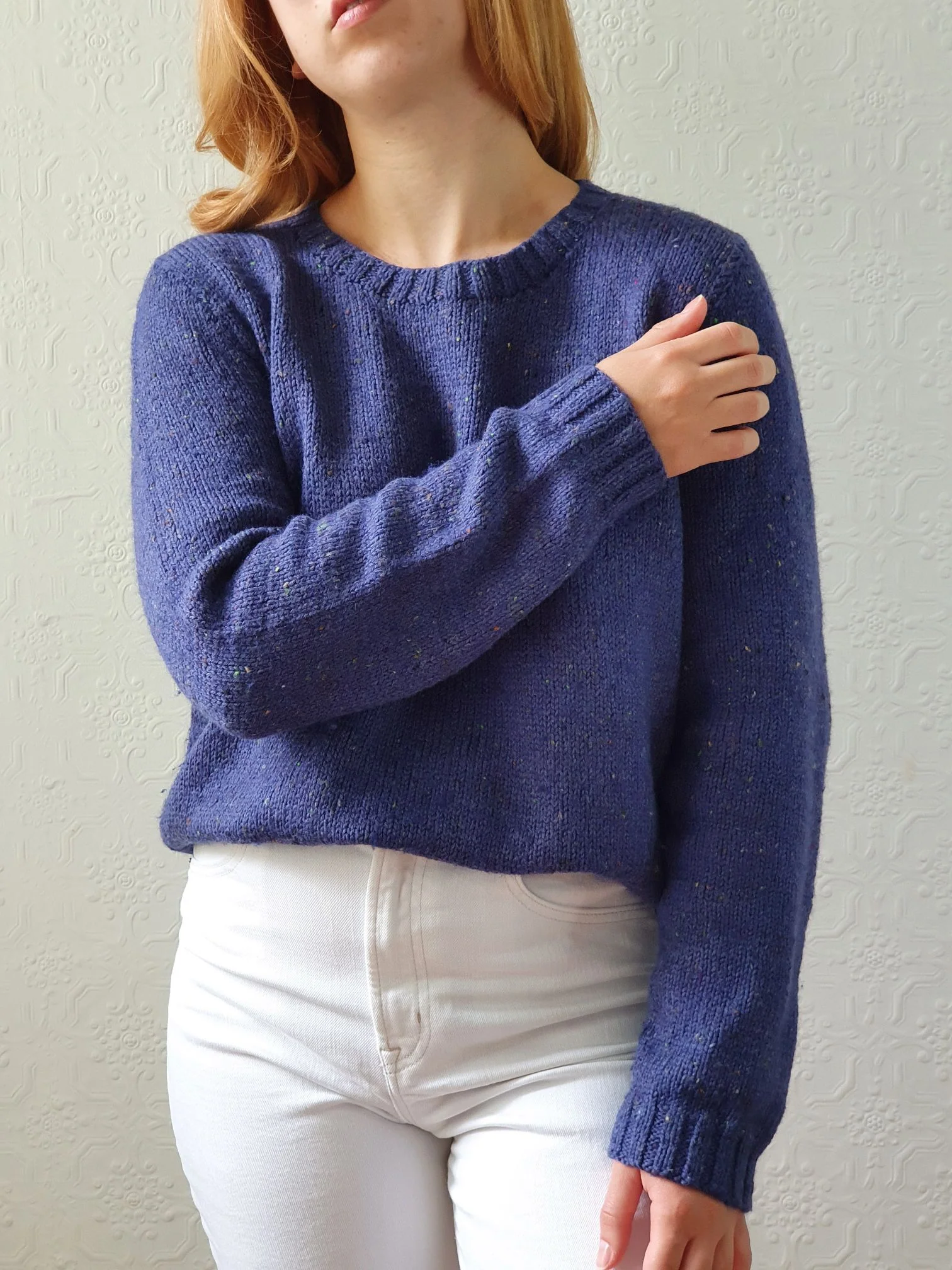 Vintage 90s Dark Blue Speckled Handknitted Wool Jumper - M - Image 7
