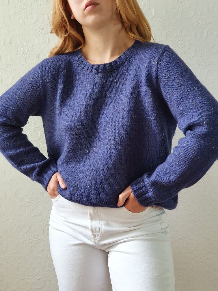 Vintage 90s Dark Blue Speckled Handknitted Wool Jumper - M - Image 8