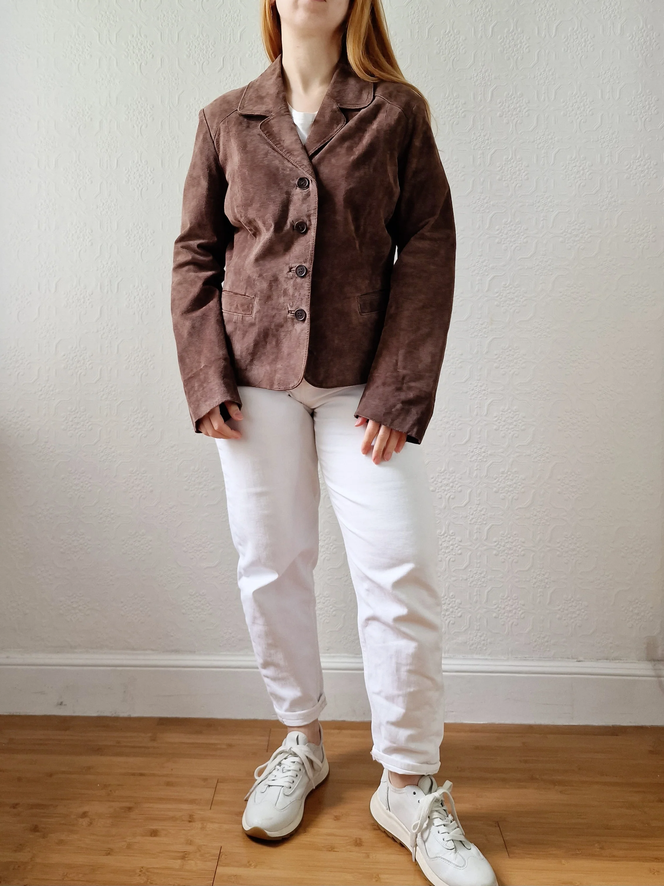 Vintage 90s Dark Brown Genuine Suede Leather Blazer Style Jacket - S - Image 2