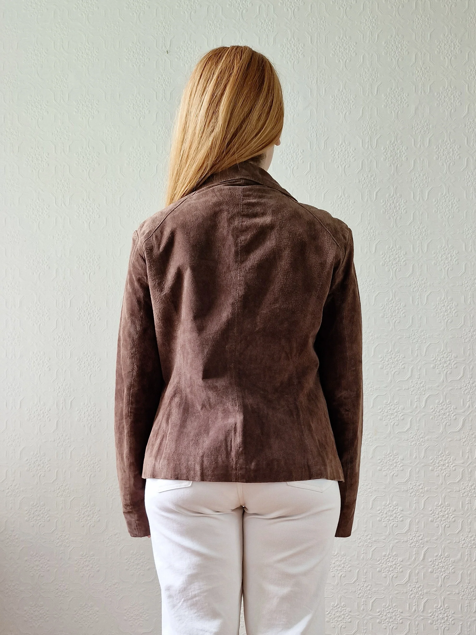 Vintage 90s Dark Brown Genuine Suede Leather Blazer Style Jacket - S - Image 3
