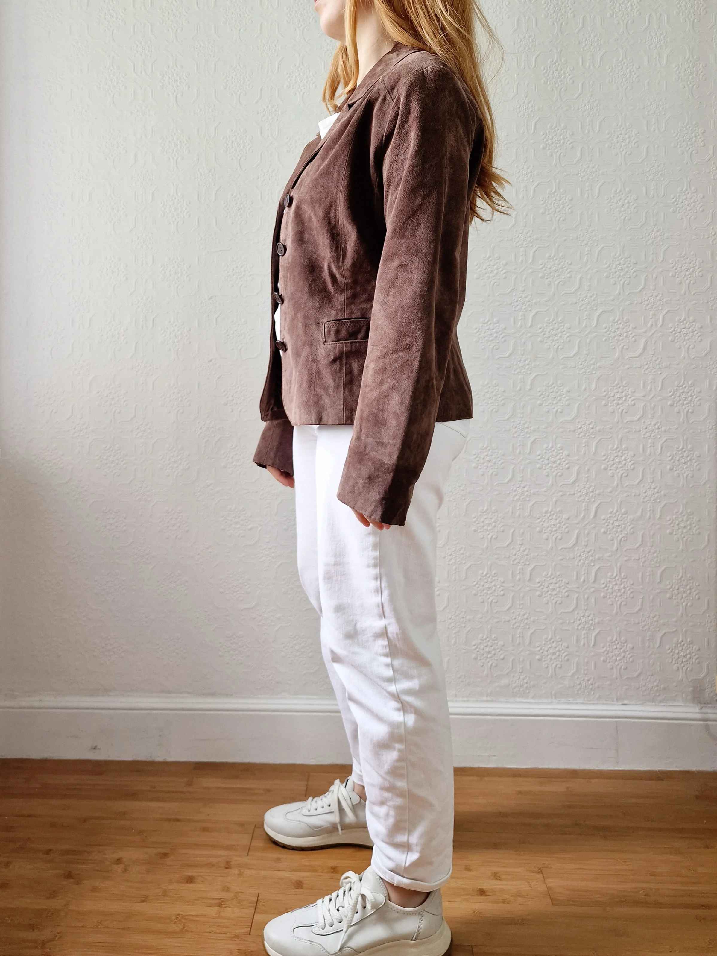 Vintage 90s Dark Brown Genuine Suede Leather Blazer Style Jacket - S - Image 5