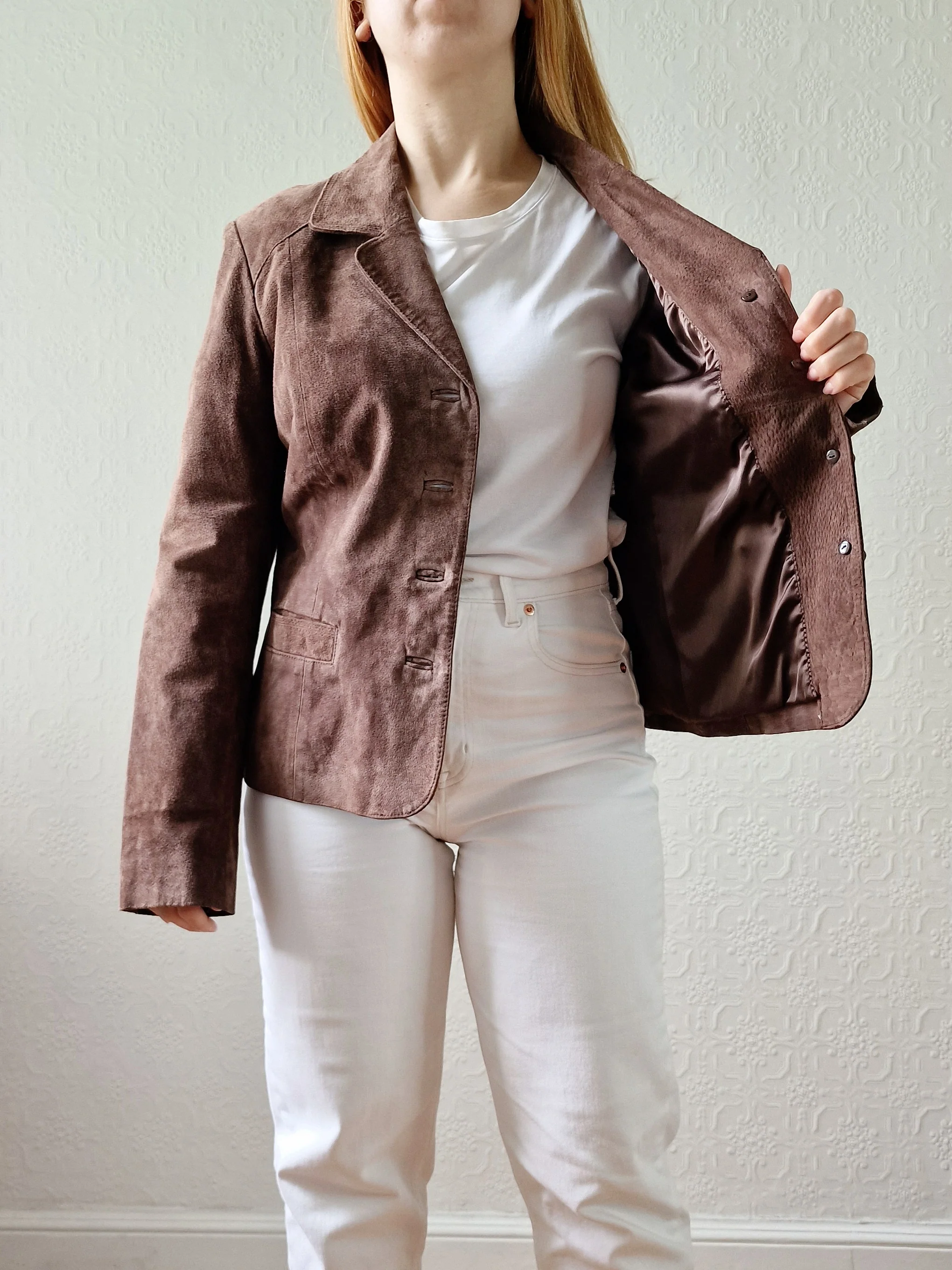 Vintage 90s Dark Brown Genuine Suede Leather Blazer Style Jacket - S - Image 7