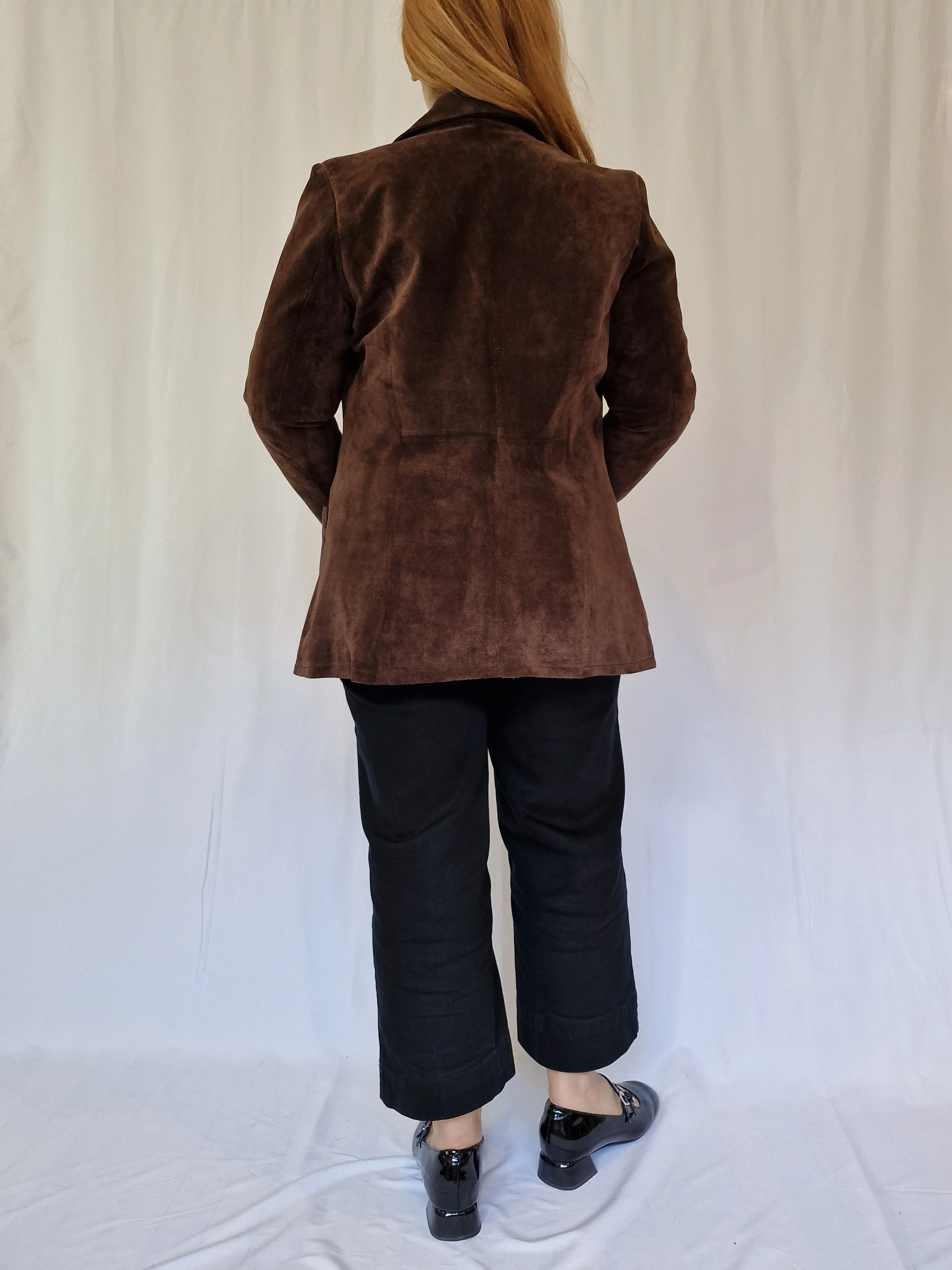 Vintage 90s Dark Brown Genuine Suede Leather Blazer Style Jacket - XS/S - Image 4