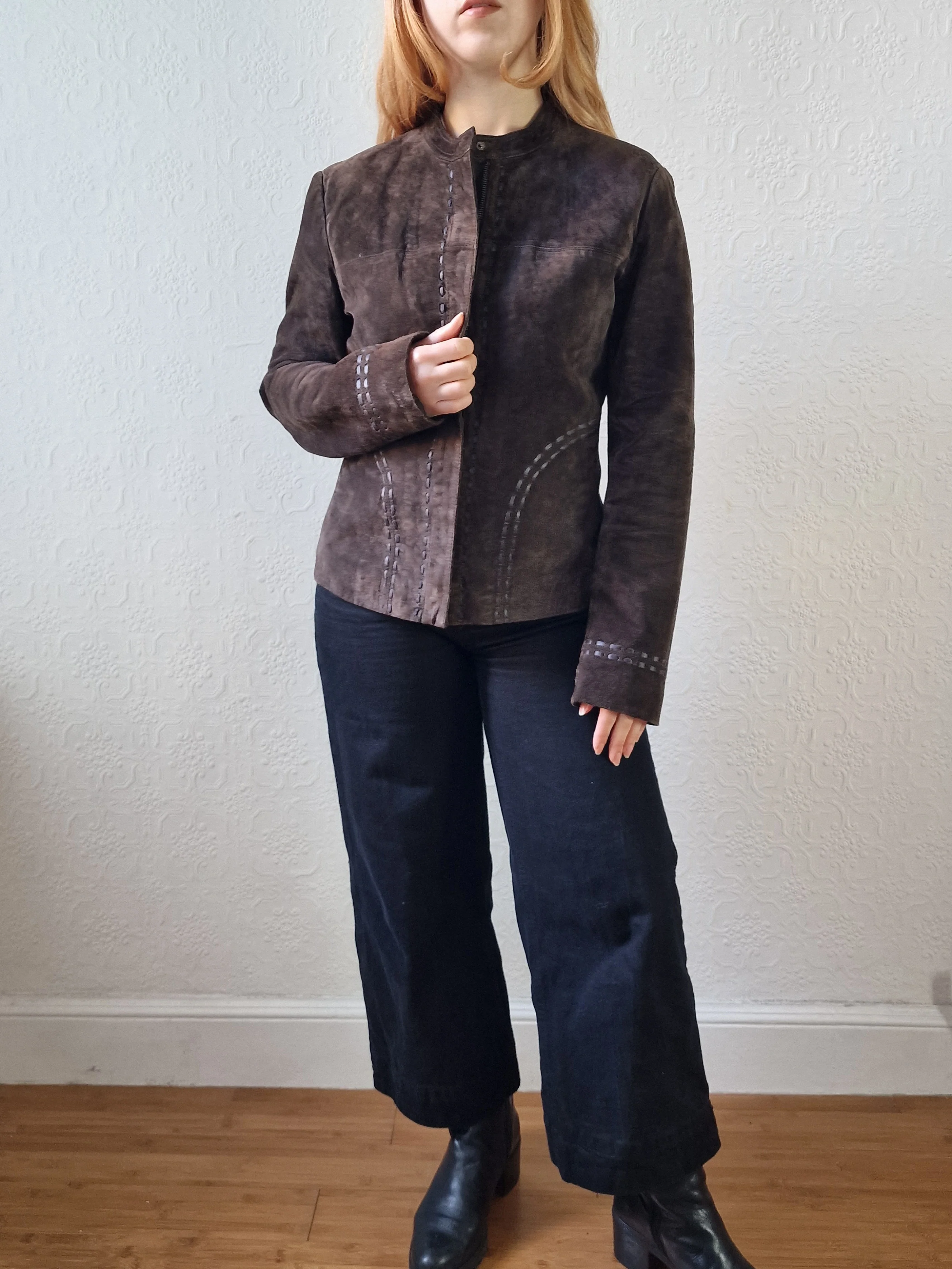 Vintage 90s Dark Brown Genuine Suede Leather Jacket - S - Image 10