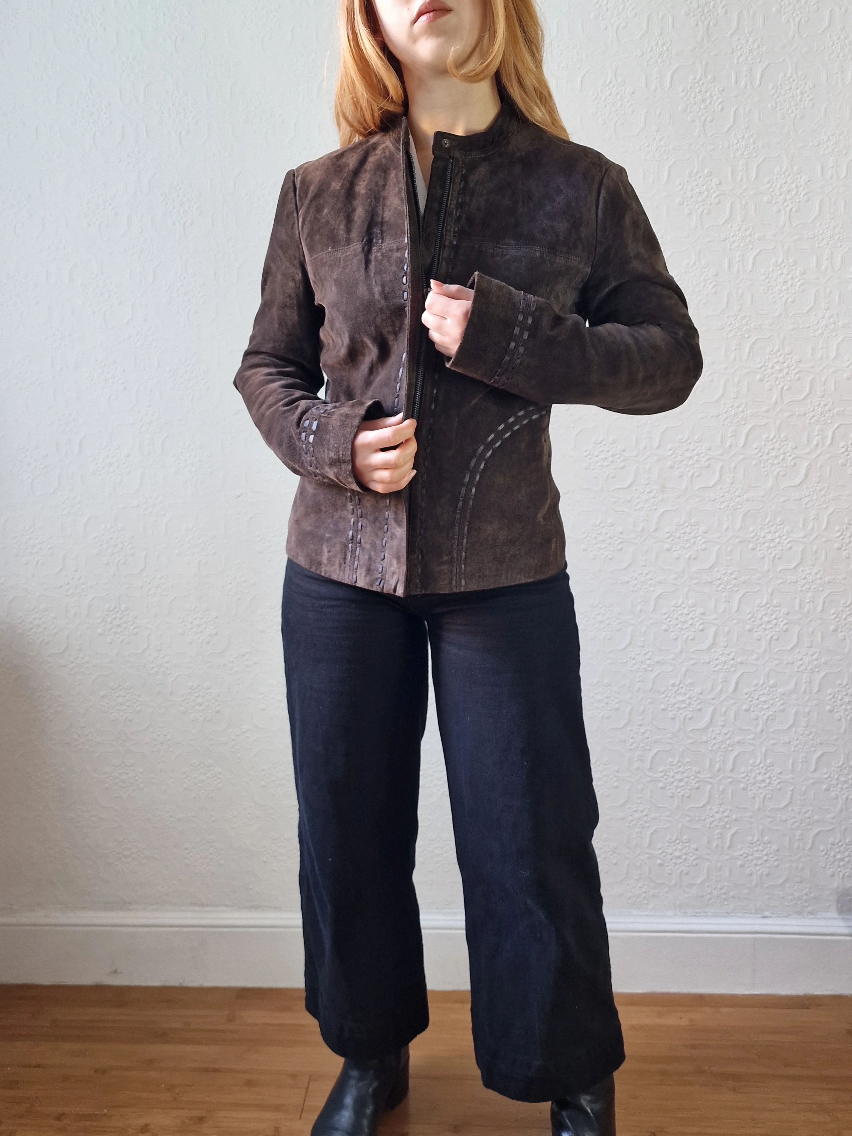 Vintage 90s Dark Brown Genuine Suede Leather Jacket - S - Image 11