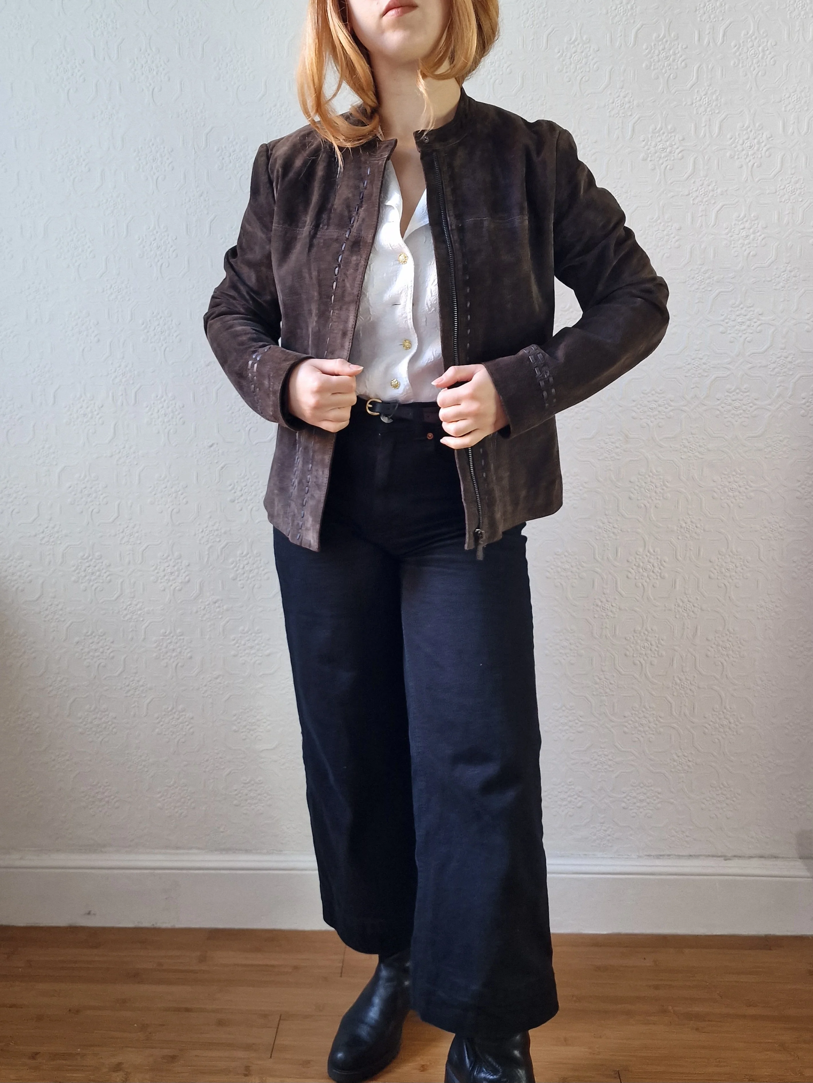 Vintage 90s Dark Brown Genuine Suede Leather Jacket - S - Image 3