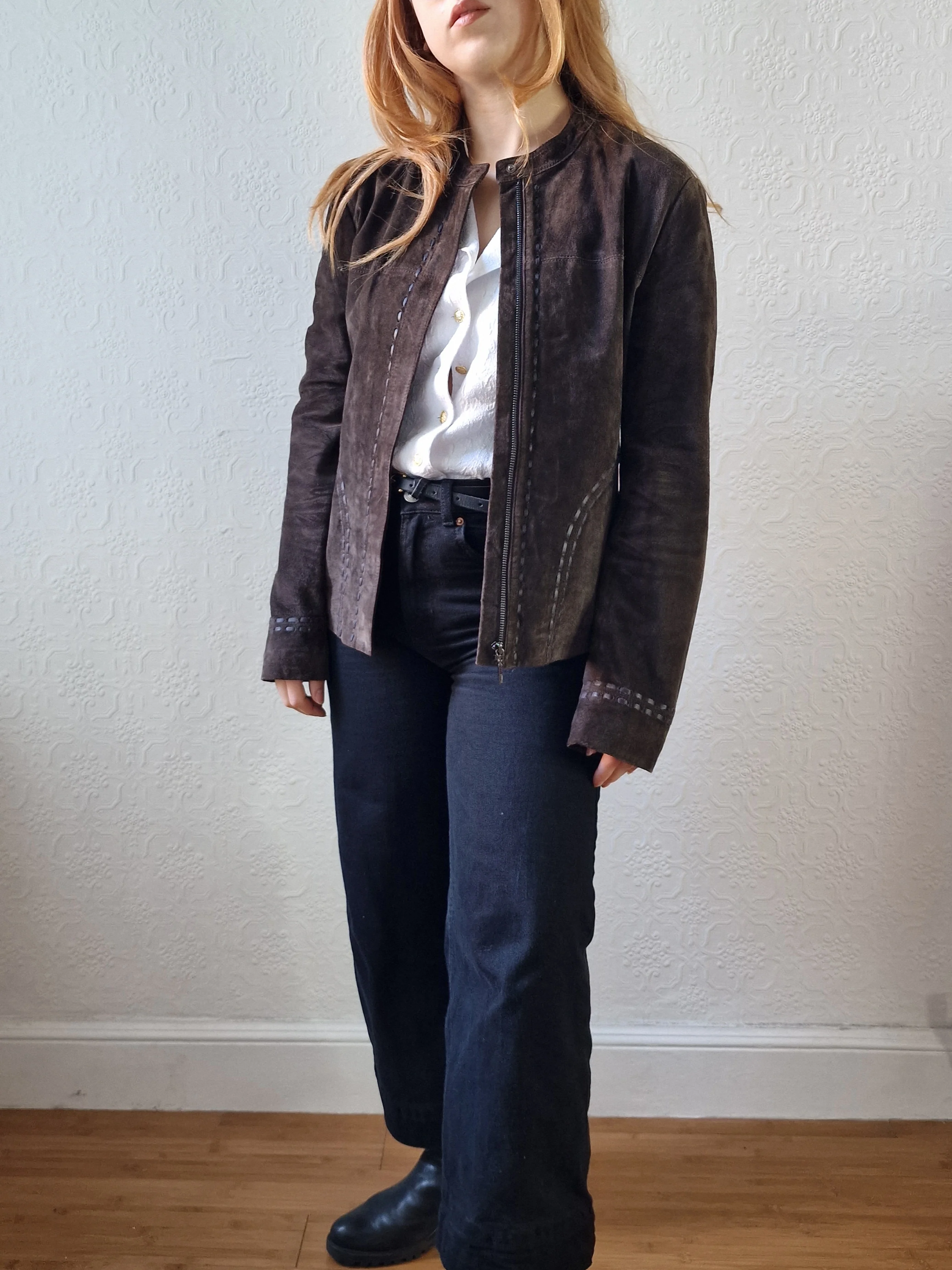 Vintage 90s Dark Brown Genuine Suede Leather Jacket - S - Image 4