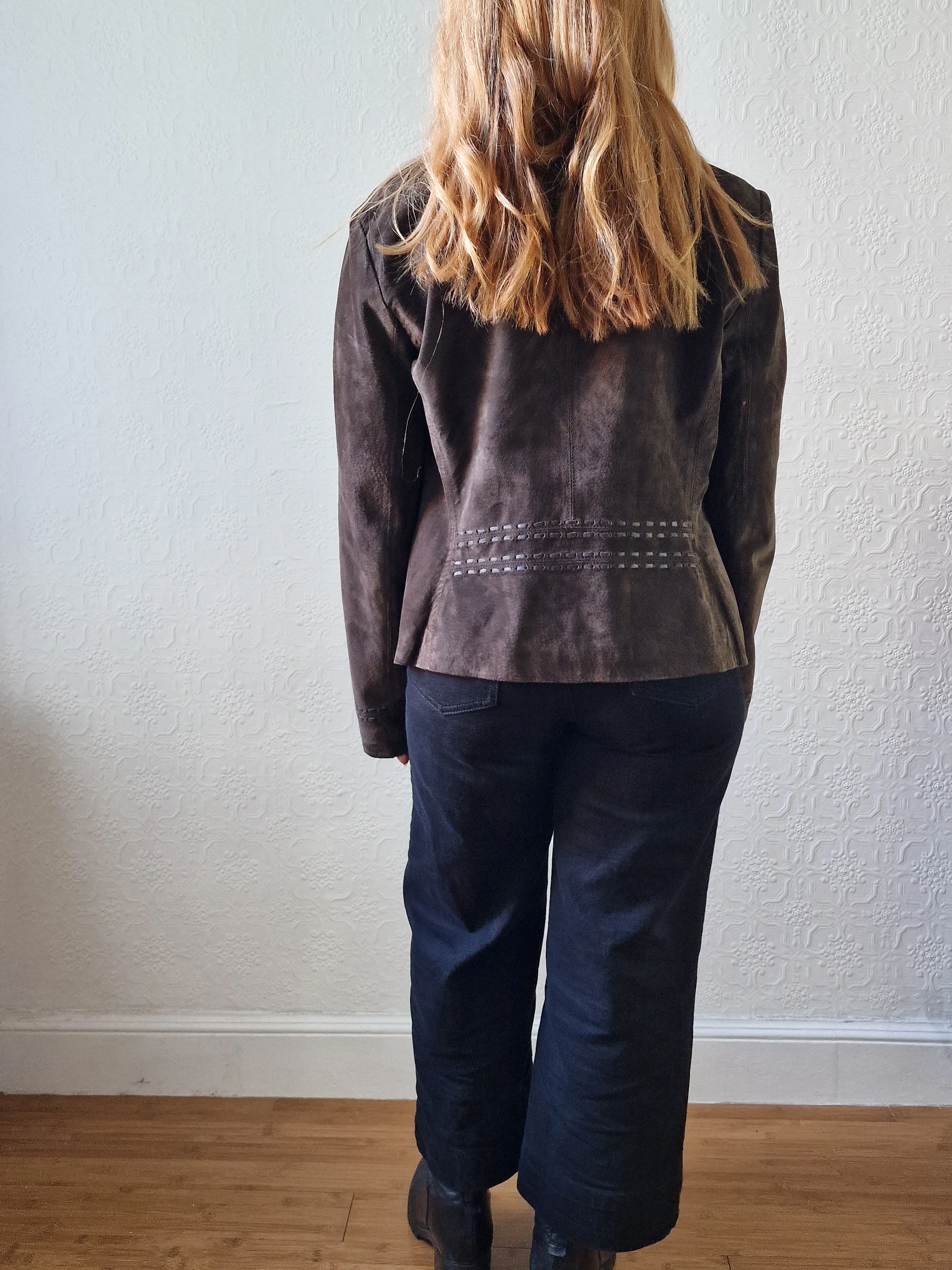 Vintage 90s Dark Brown Genuine Suede Leather Jacket - S - Image 6