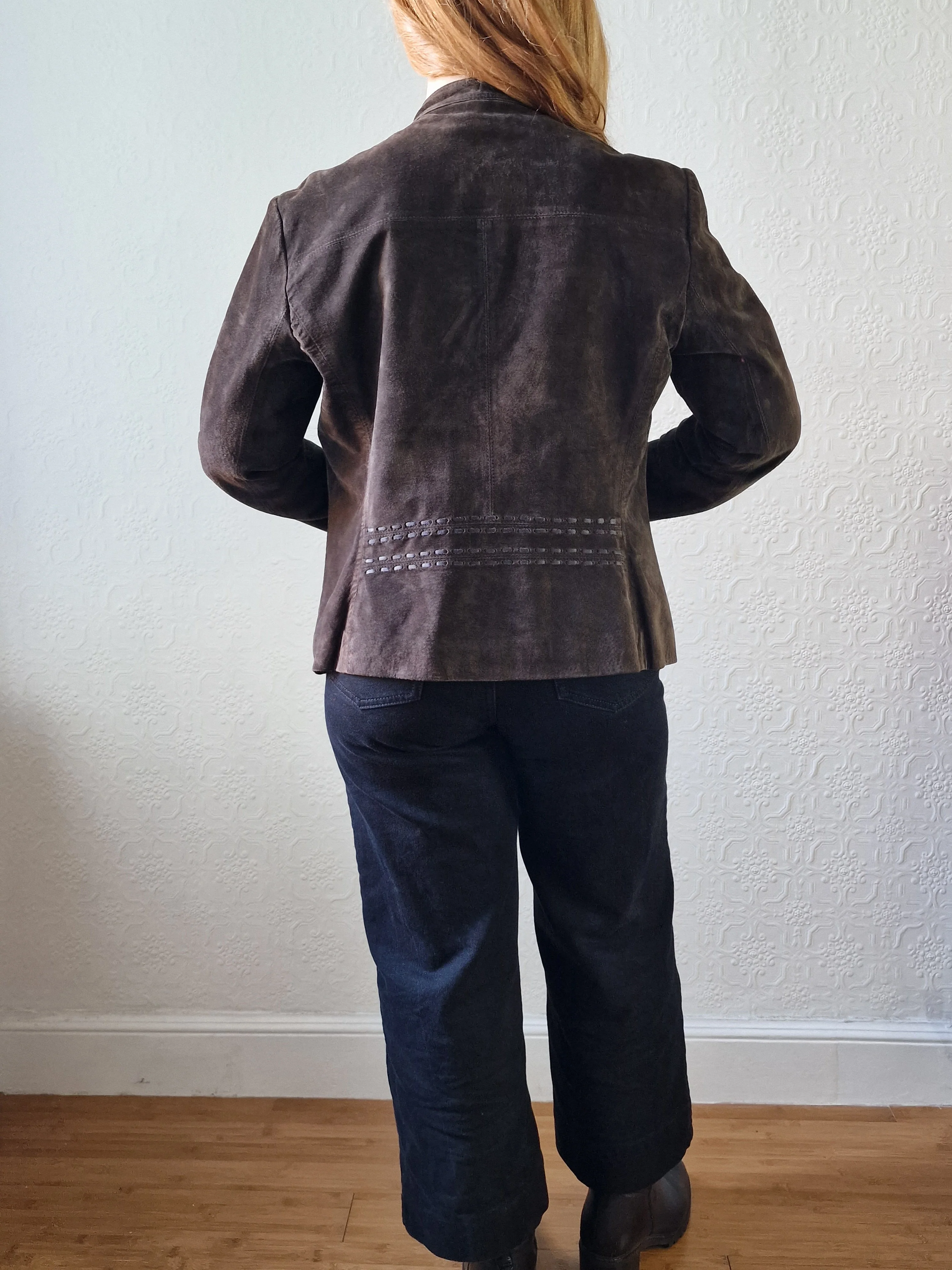 Vintage 90s Dark Brown Genuine Suede Leather Jacket - S - Image 7